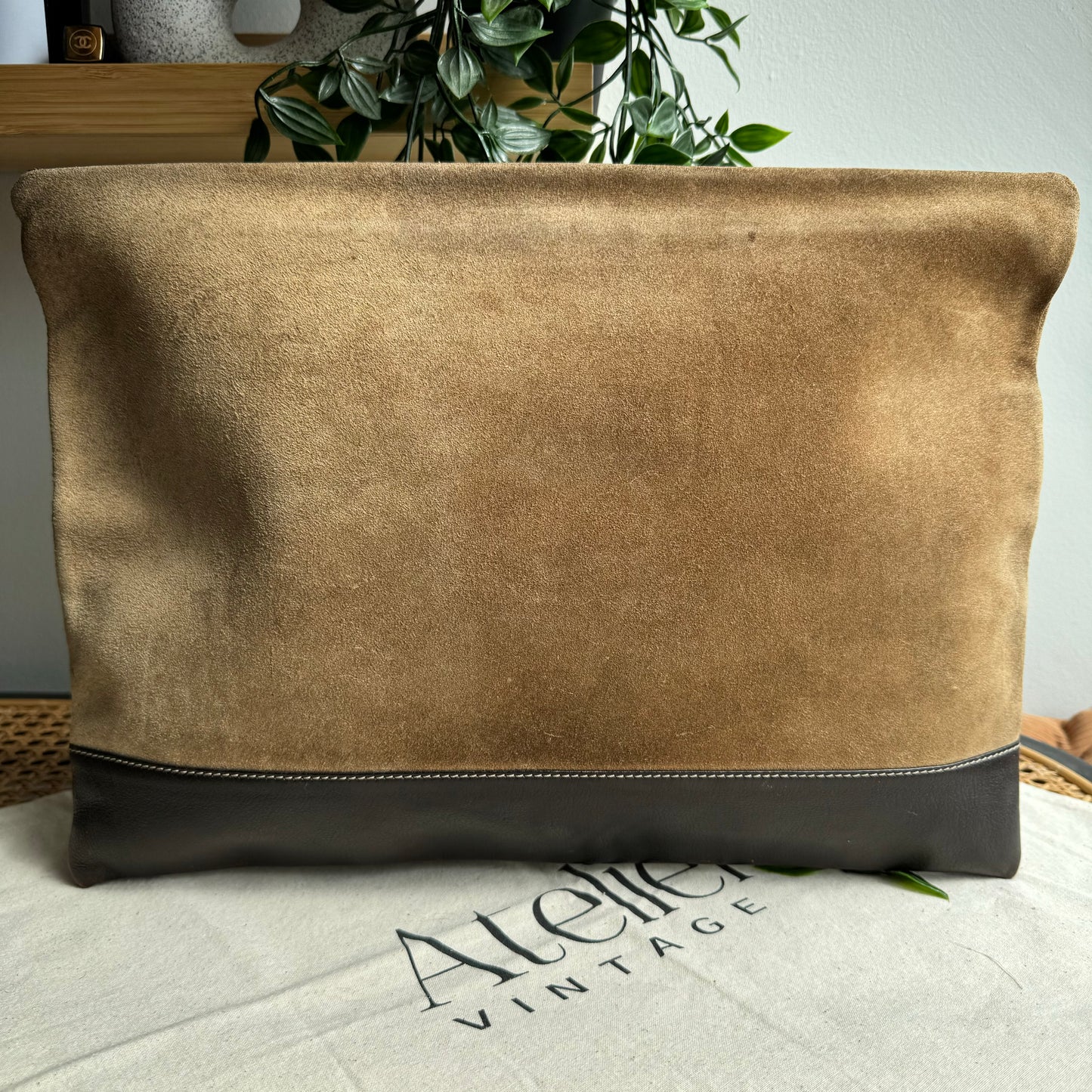 Loewe 1990s Anagram Suede & Leather Clutch/Pouch