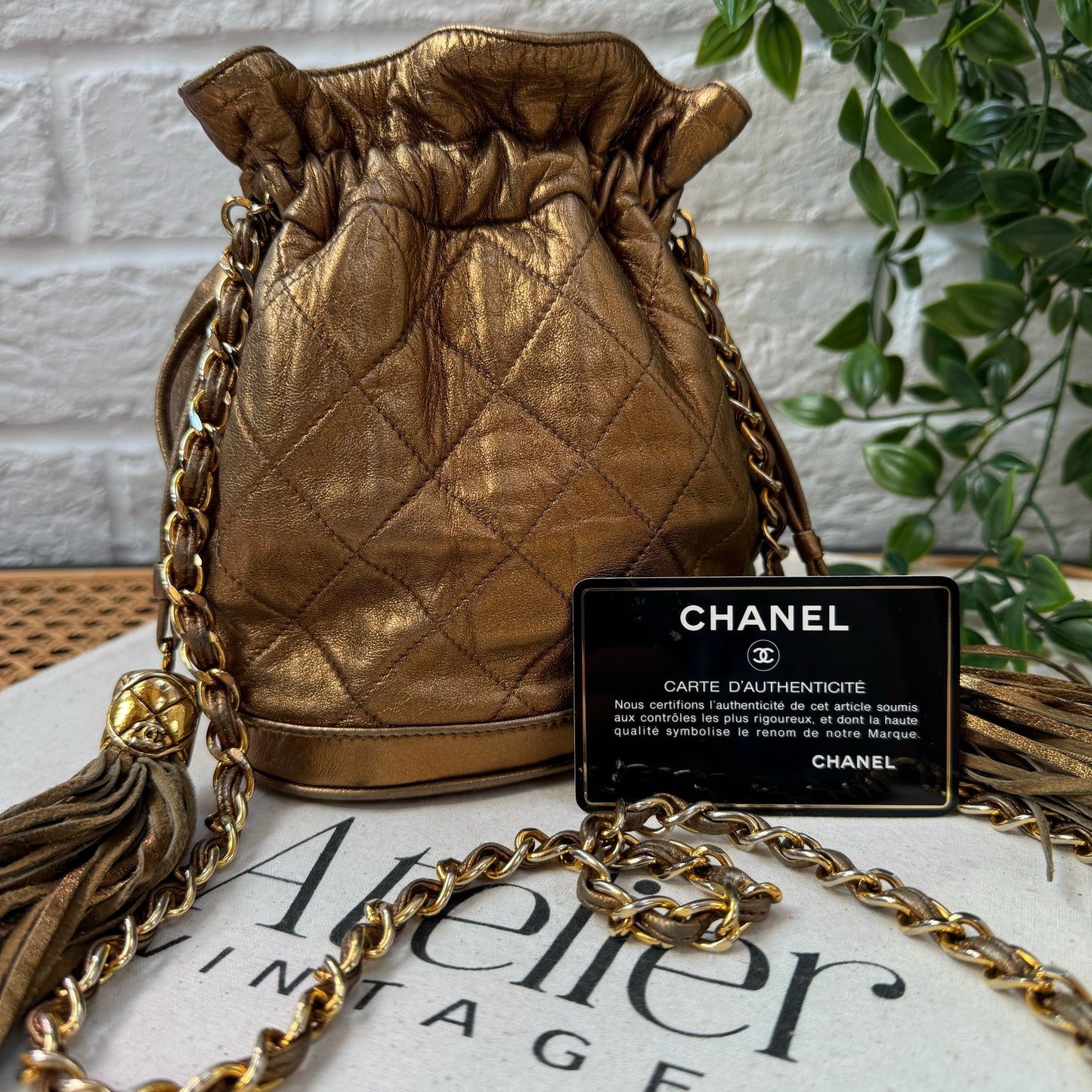 Chanel 1989 Aged Gold Tassel Bucket Bag