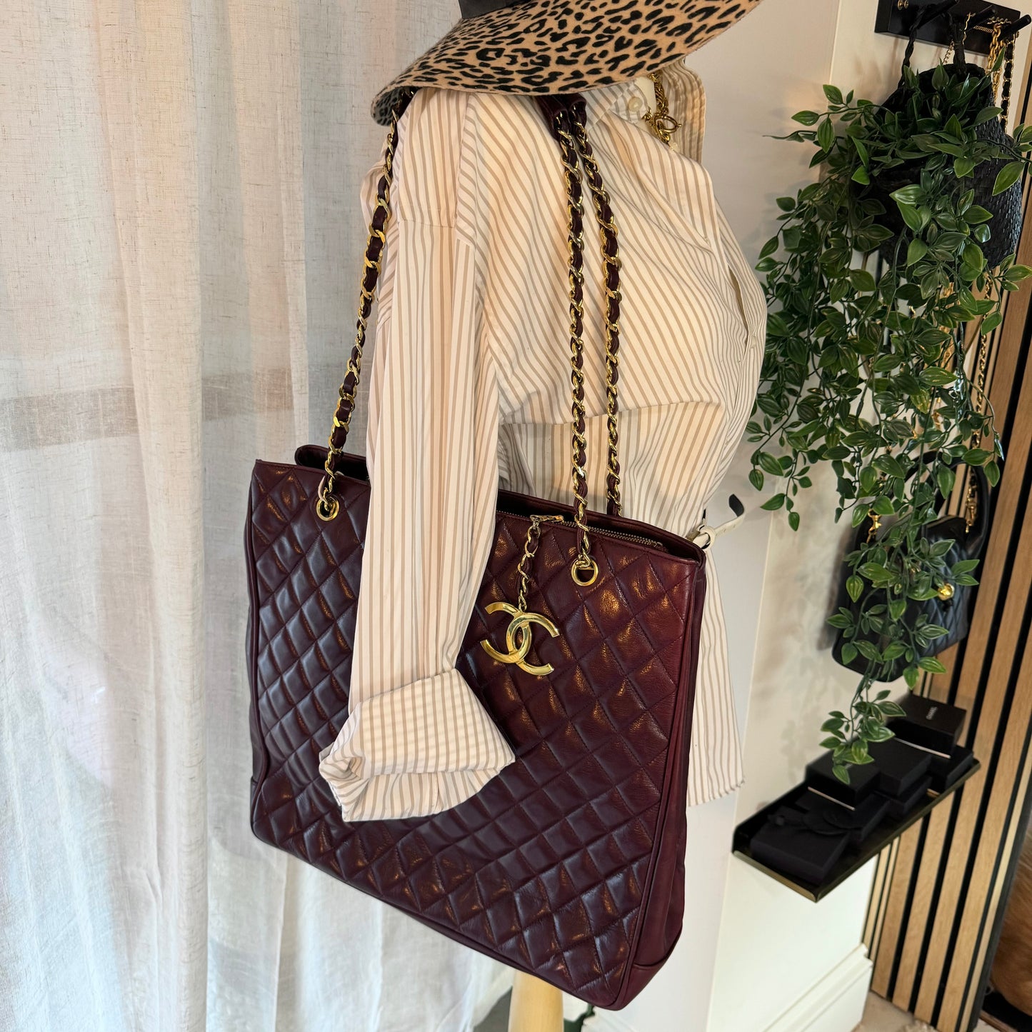 Chanel 1989 Burgundy Quilted Lambskin CC Charm Tote