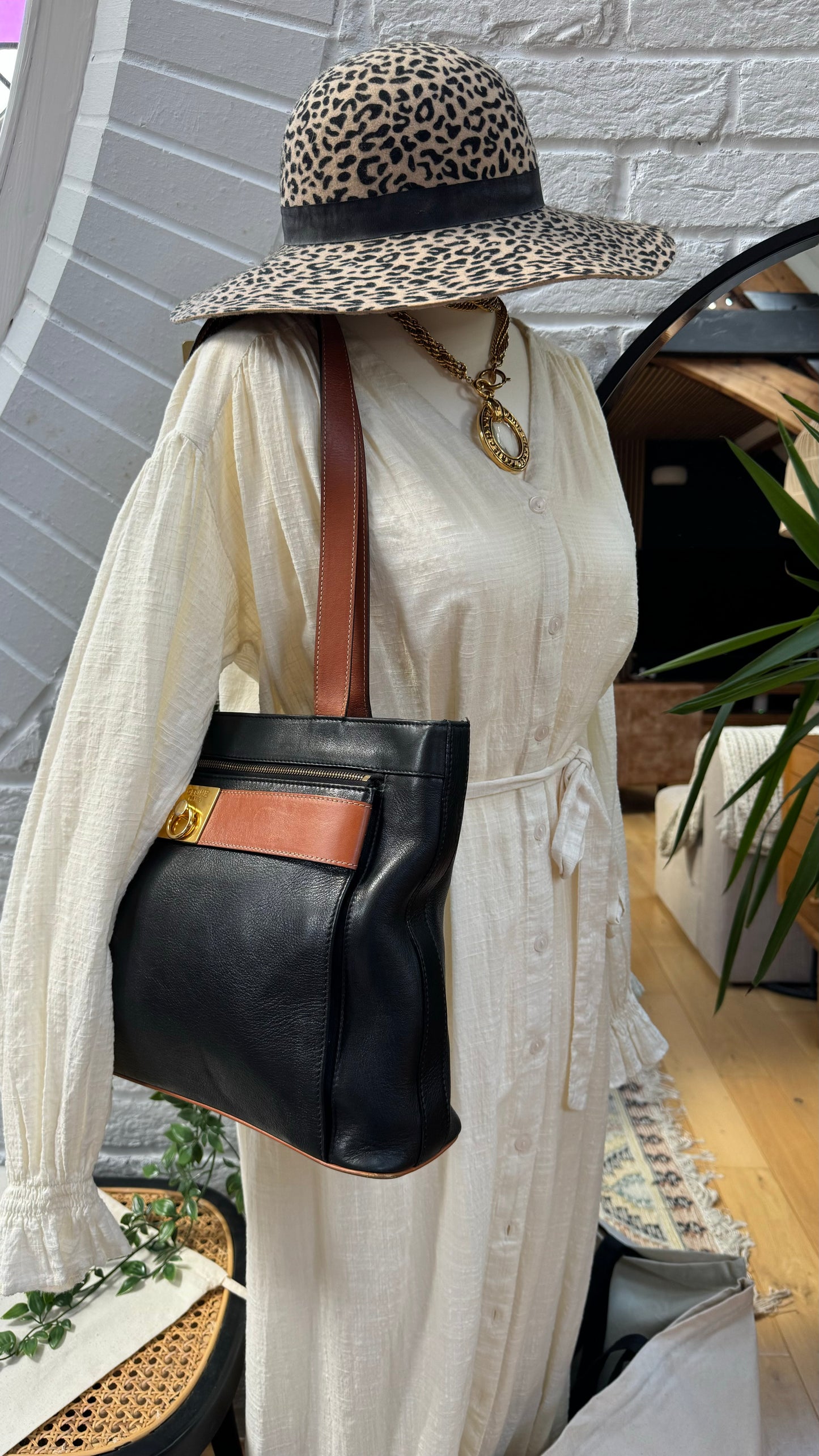 Celine 1990s Black & Tan Leather Tote Bag