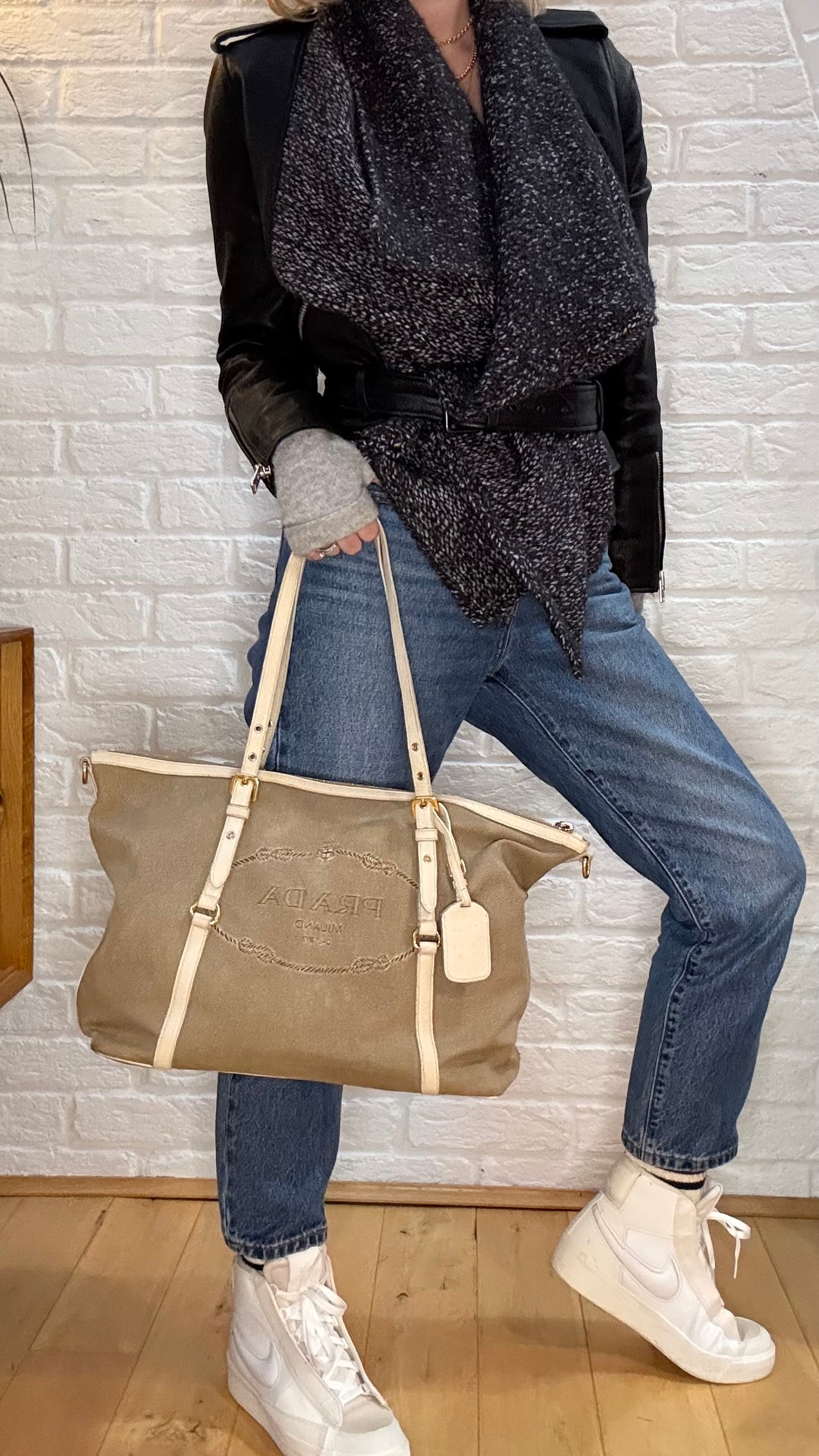 Prada Vintage Jacquard Canvas Tote