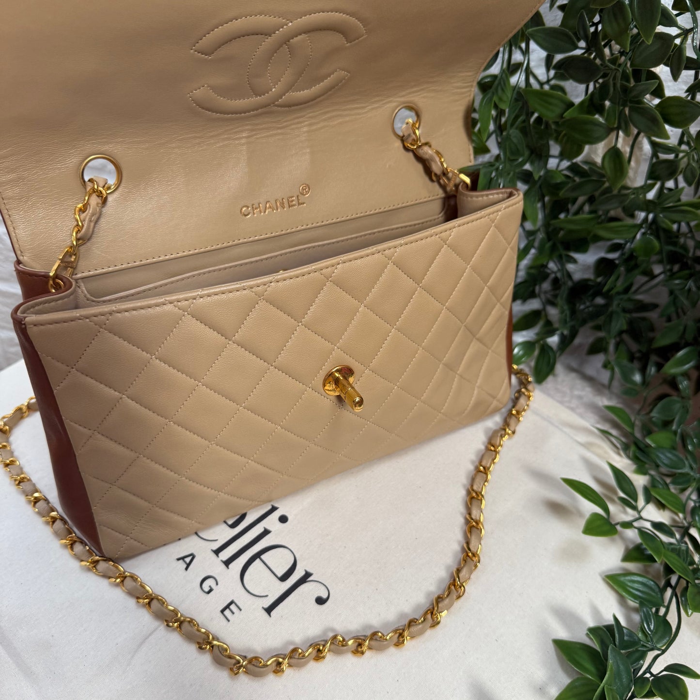Chanel 1989 Rare Beige & Tan single flap