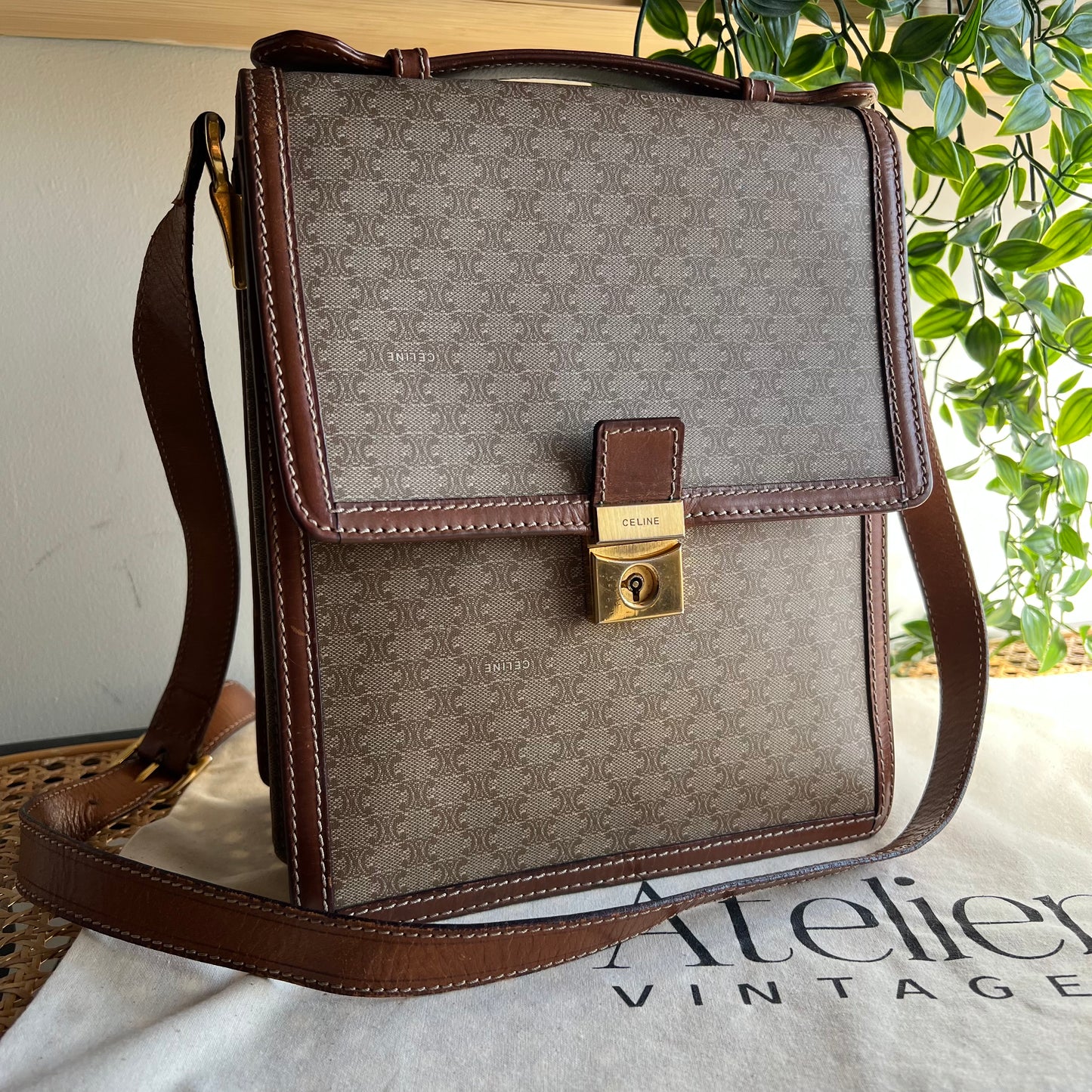 Celine Vintage Macadam Beige Shoulder Bag
