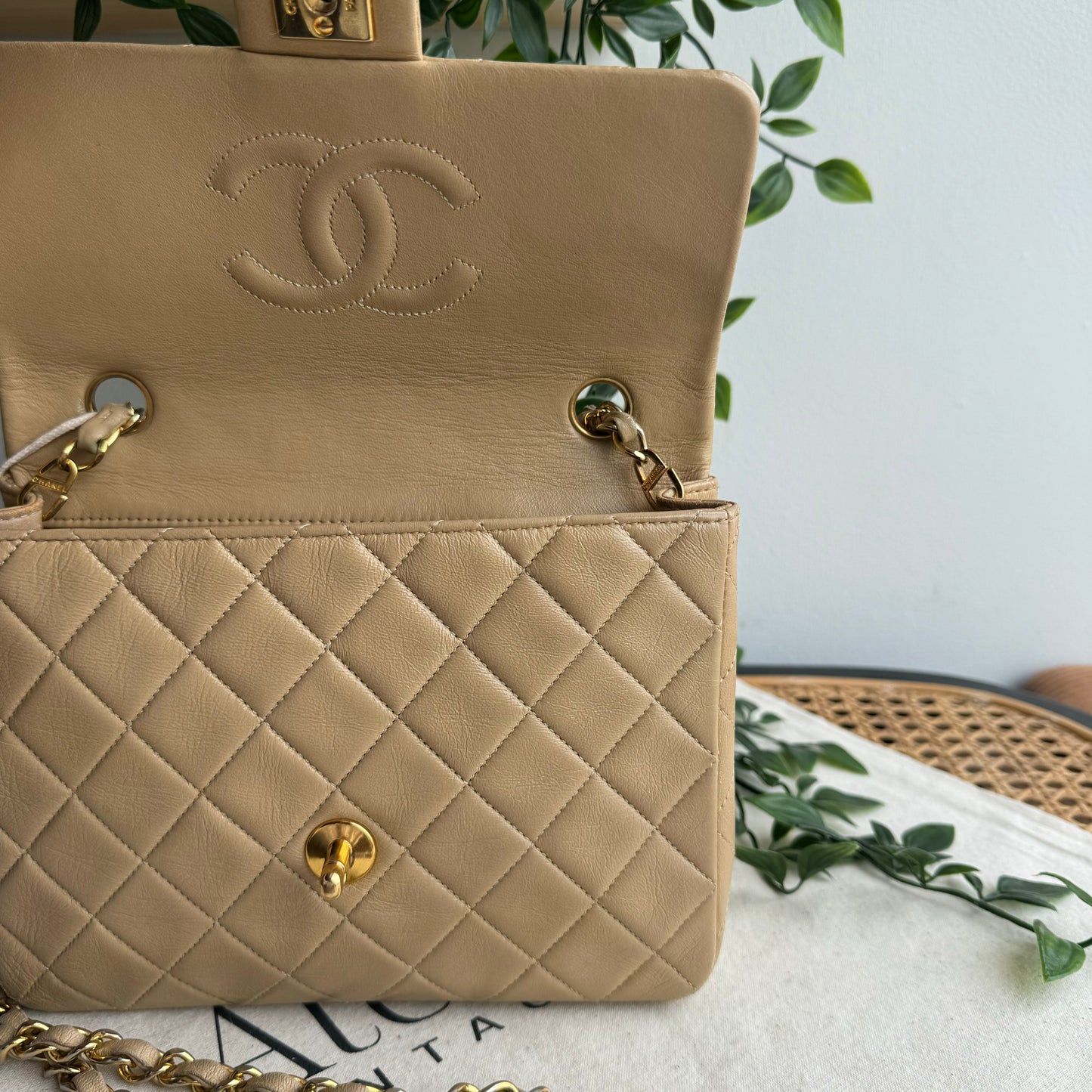 Chanel 1989 Beige Square Classic Single Flap Medium