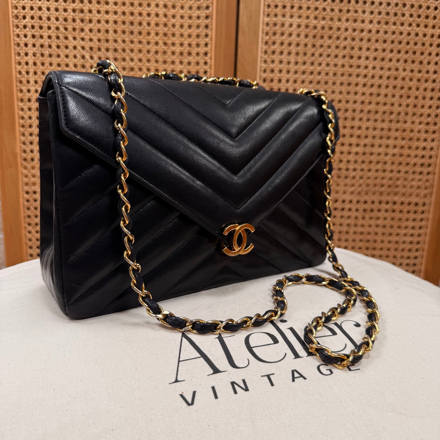 Chanel 1986 1986 Chevron Quilted Envelope Single Flap