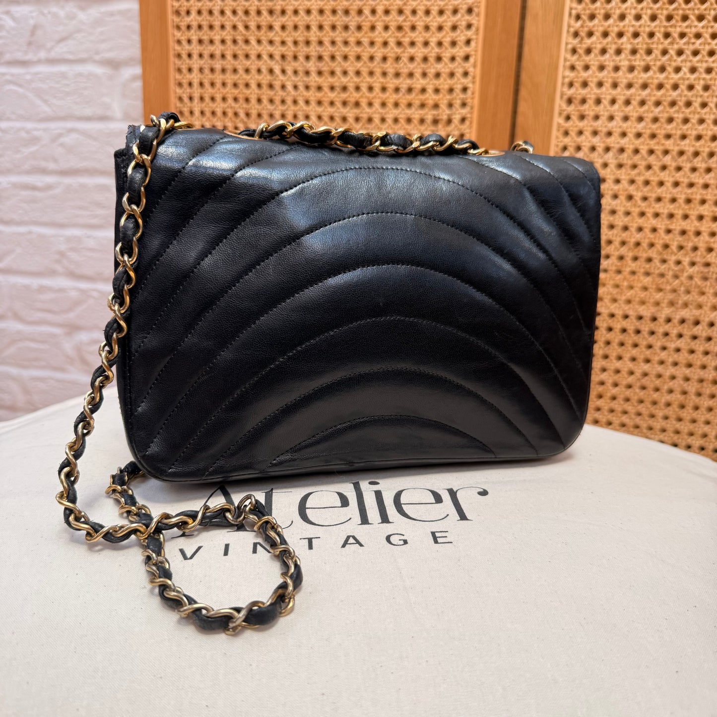 Chanel 1986 Rare Black Half Moon Quilted single flap