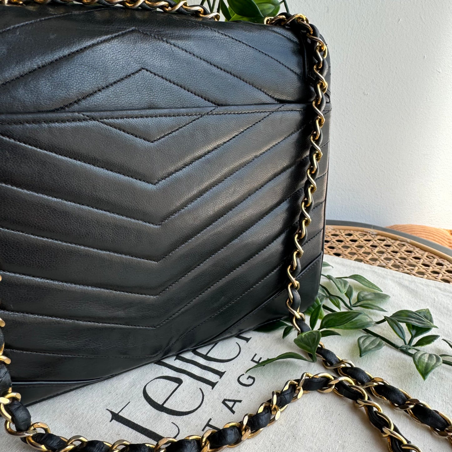 Chanel Early 1980s Chevron Quilted Square Single Flap