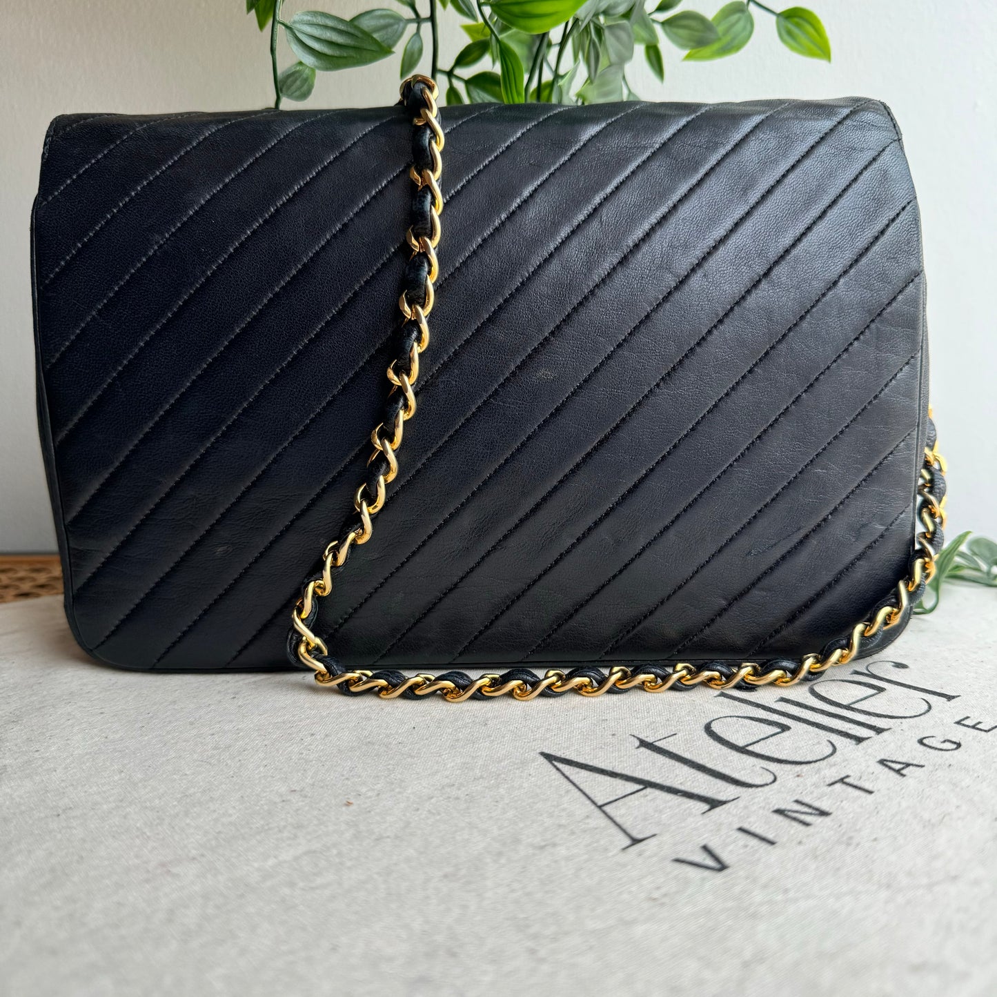 Chanel Early 1980s Diagonal Quilted Single Flap