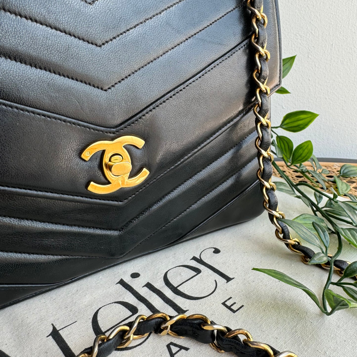 Chanel Early 1980s Chevron Quilted Square Single Flap