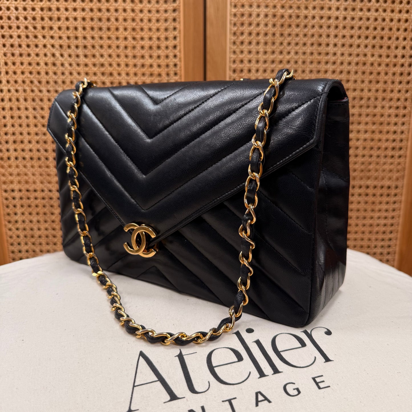 Chanel 1986 1986 Chevron Quilted Envelope Single Flap