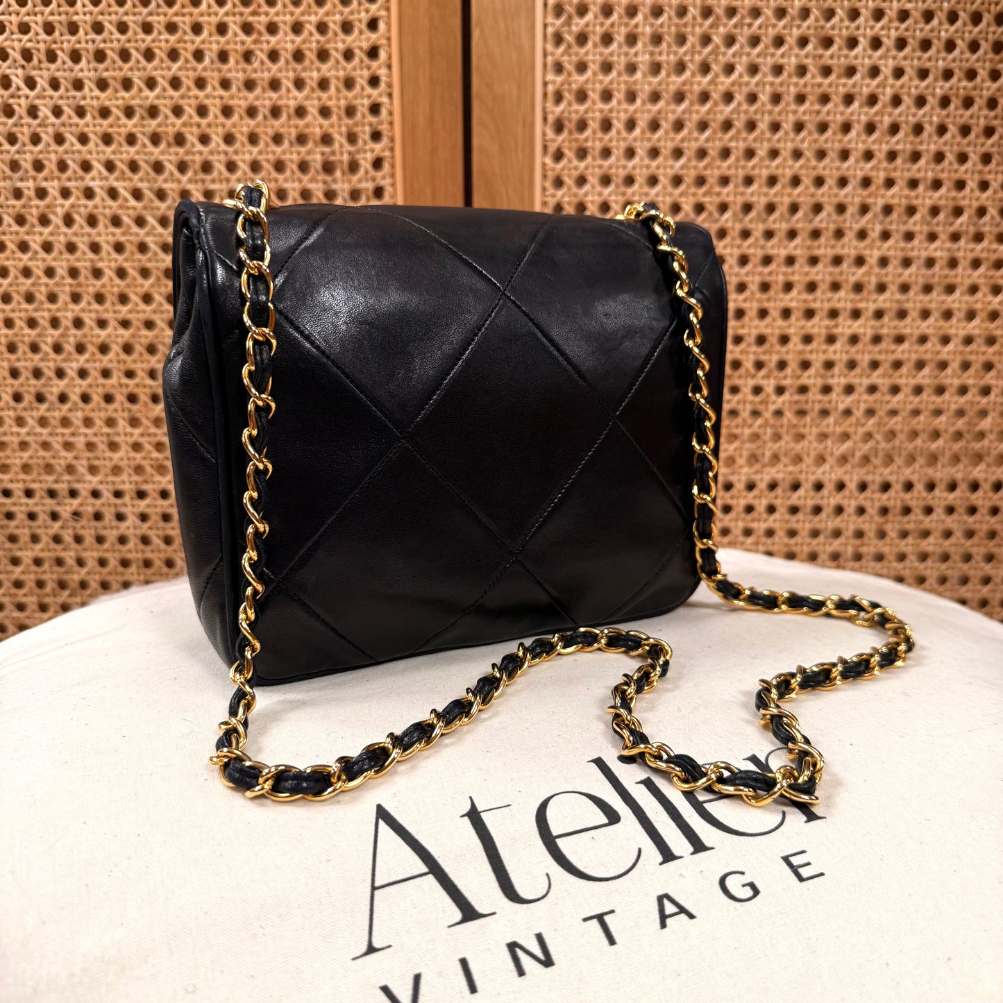 Chanel 1986 Black CC Quilted Square Full Flap