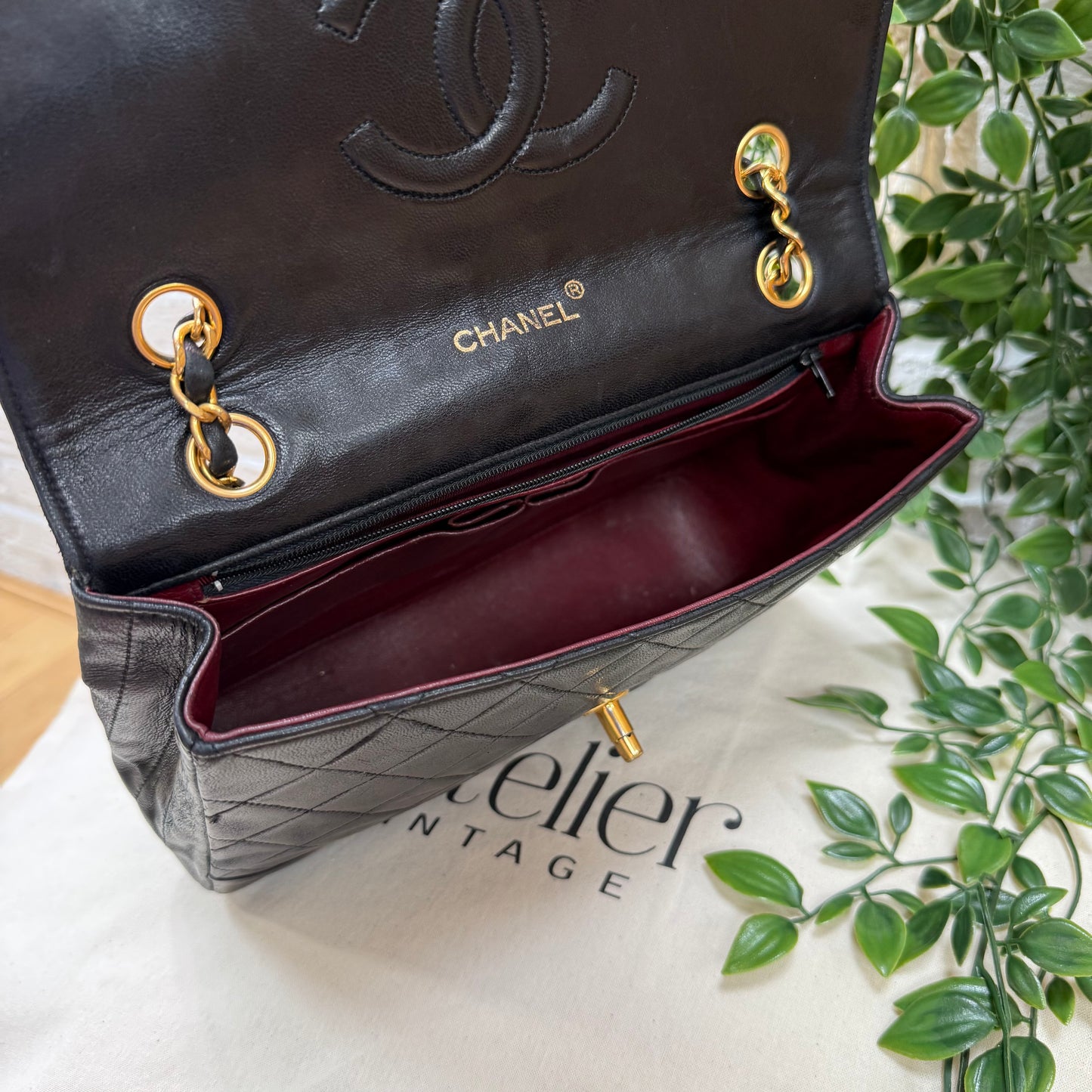 Chanel 1986 black half moon two way single flap