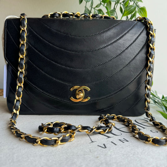 Chanel Early 1980s Rare Half Moon Quilted Single Flap