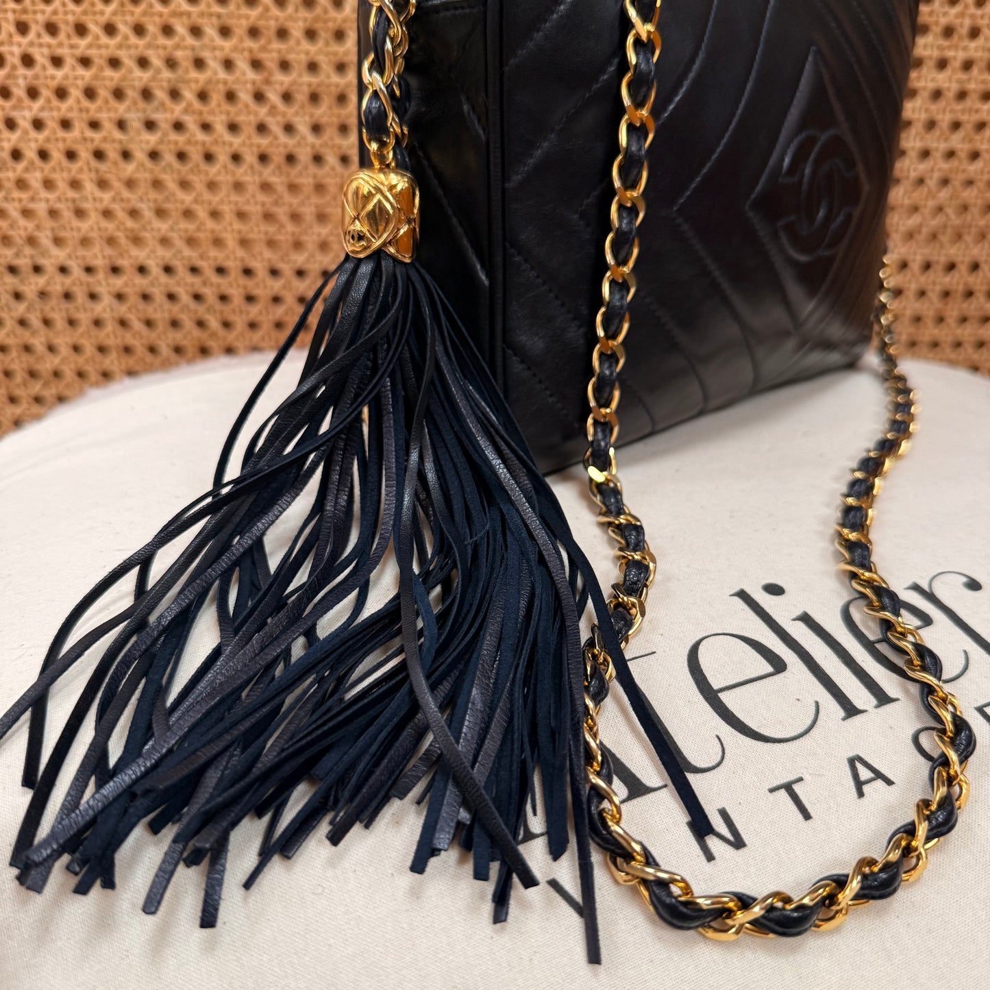 Chanel 1989 Dark Navy CC Quilted Tassel Camera Bag