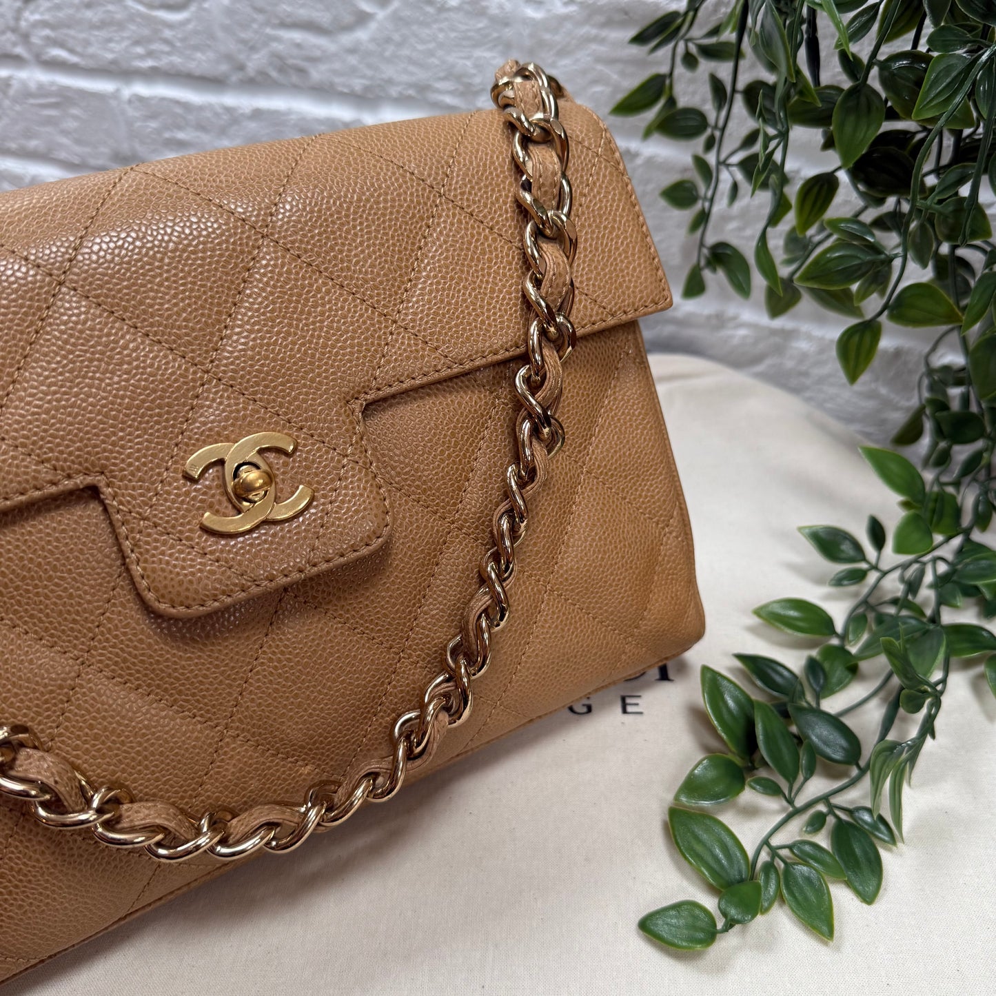 Chanel 1991 Very Rare Dark Beige Caviar Single Flap