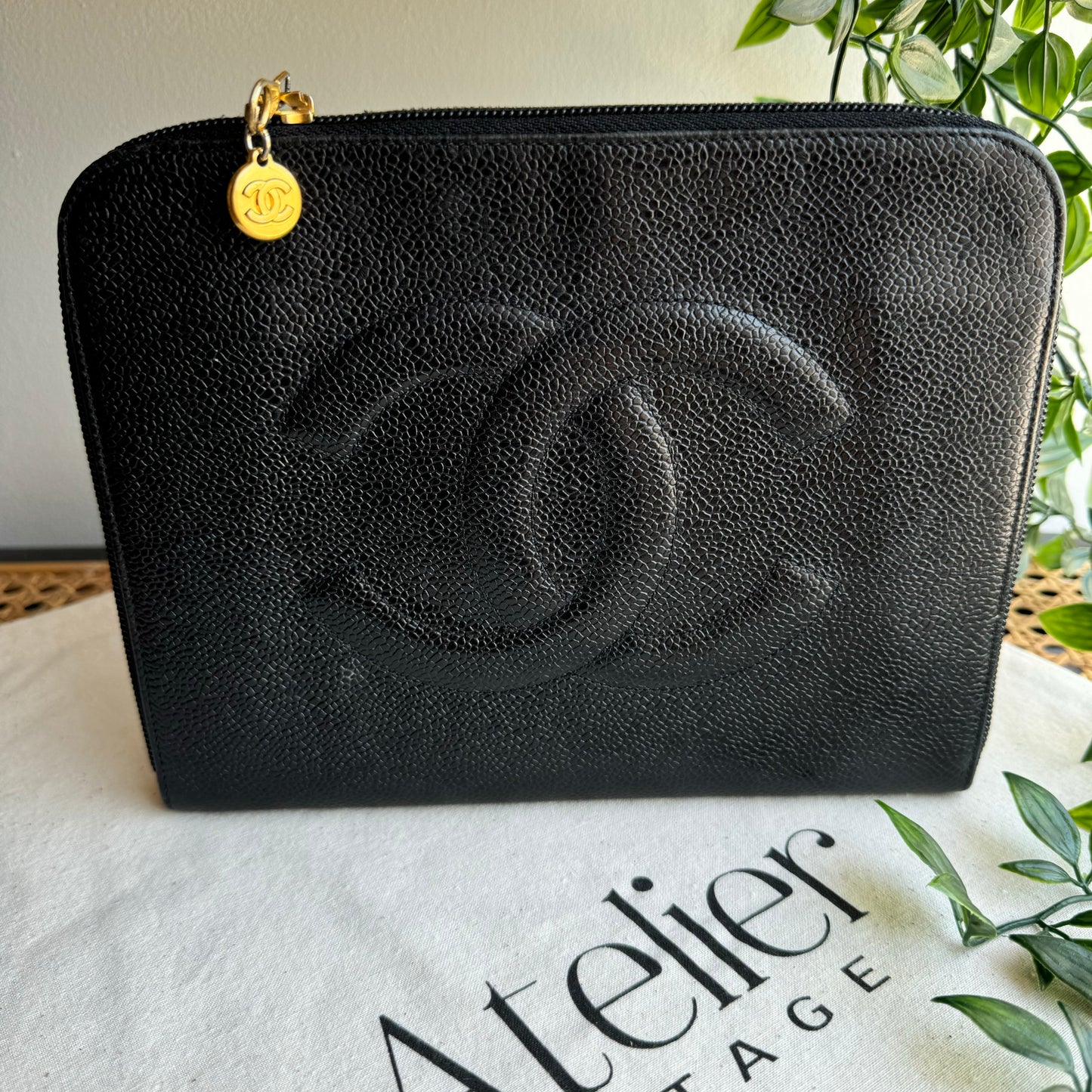 Chanel 1994 Caviar Clutch/ Pouch with CC Zip Charm