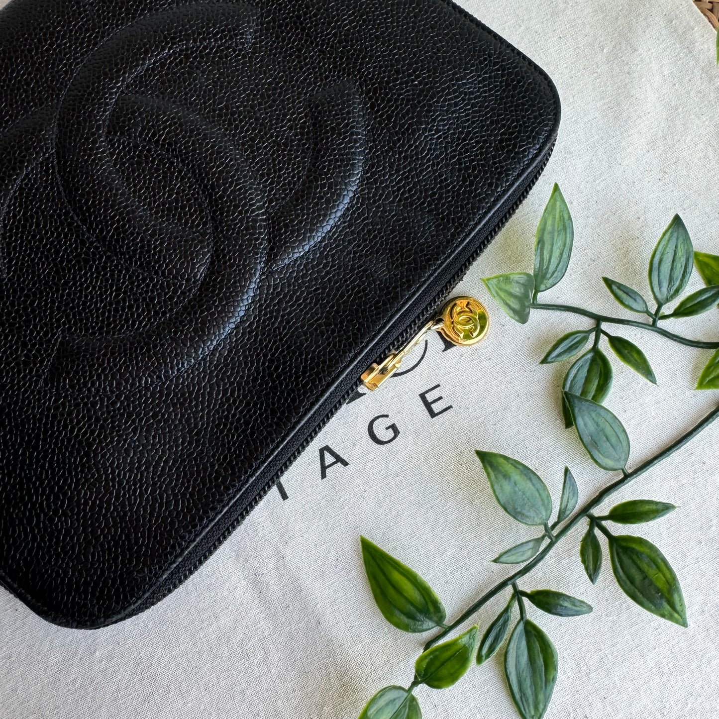 Chanel 1994 Caviar Clutch/ Pouch with CC Zip Charm