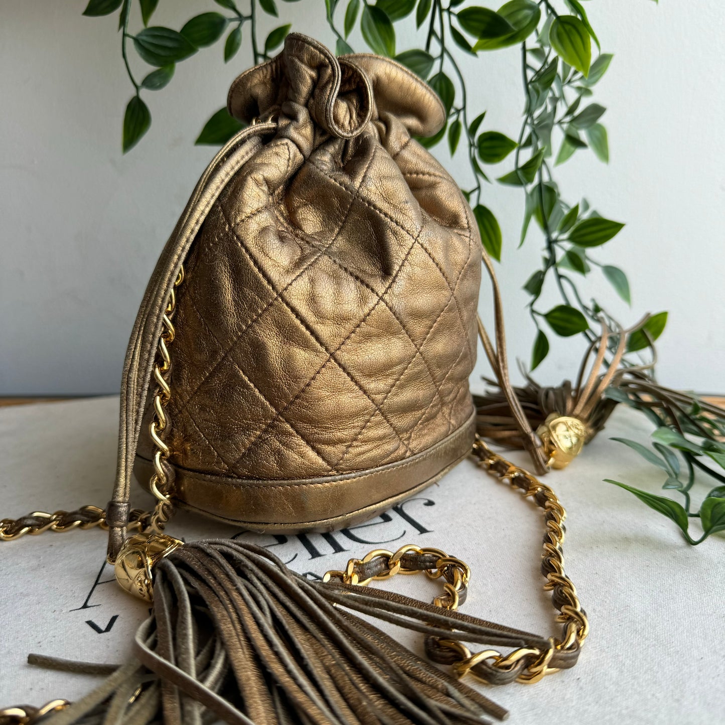 Chanel 1989 Aged Gold Tassel Bucket Bag