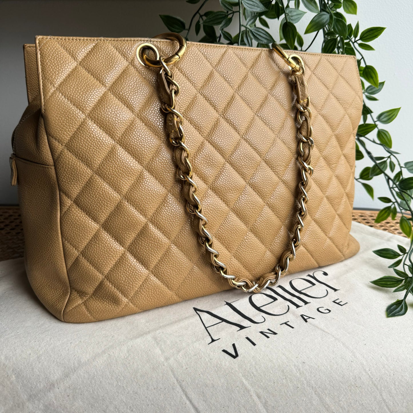 Chanel 2002 Beige Caviar Grande Timeless Tote