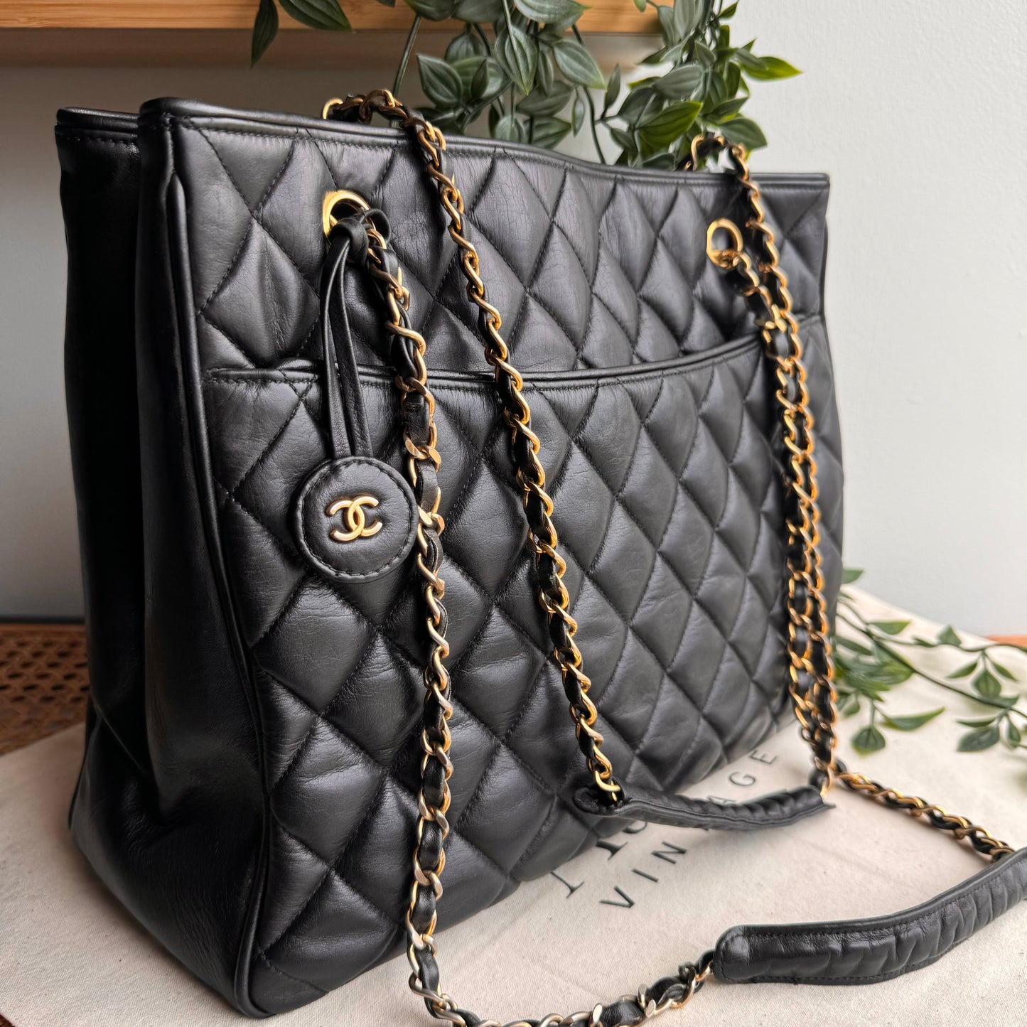 Chanel 1986 Quilted Lambskin CC Charm Tote