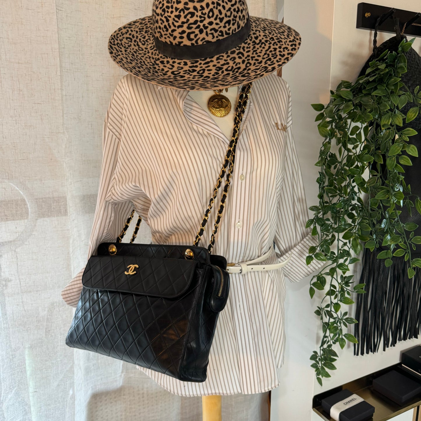 Chanel 1986 Lambskin Double Chain Timeless Tote
