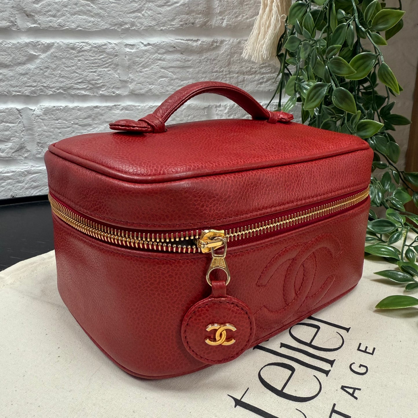 Chanel 1993 Red Caviar Top Handle Vanity