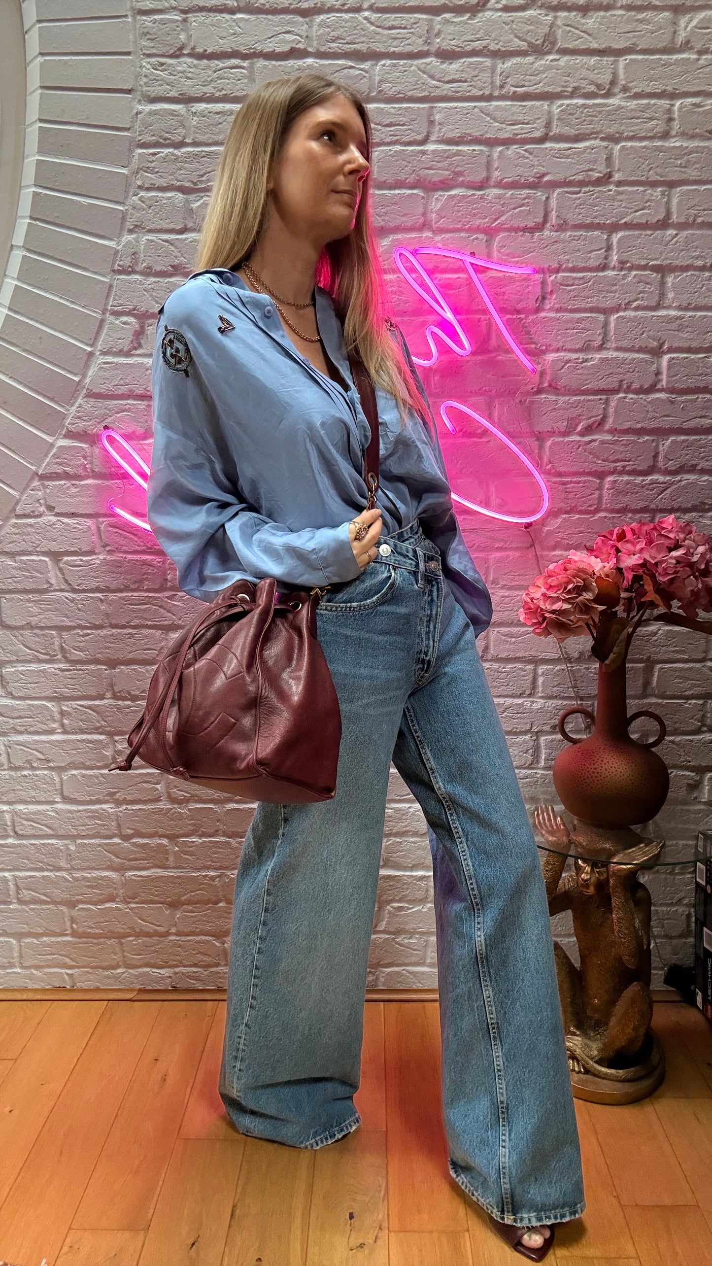 Chanel 1993 Rare Bordeaux Bucket Bag with Pouch