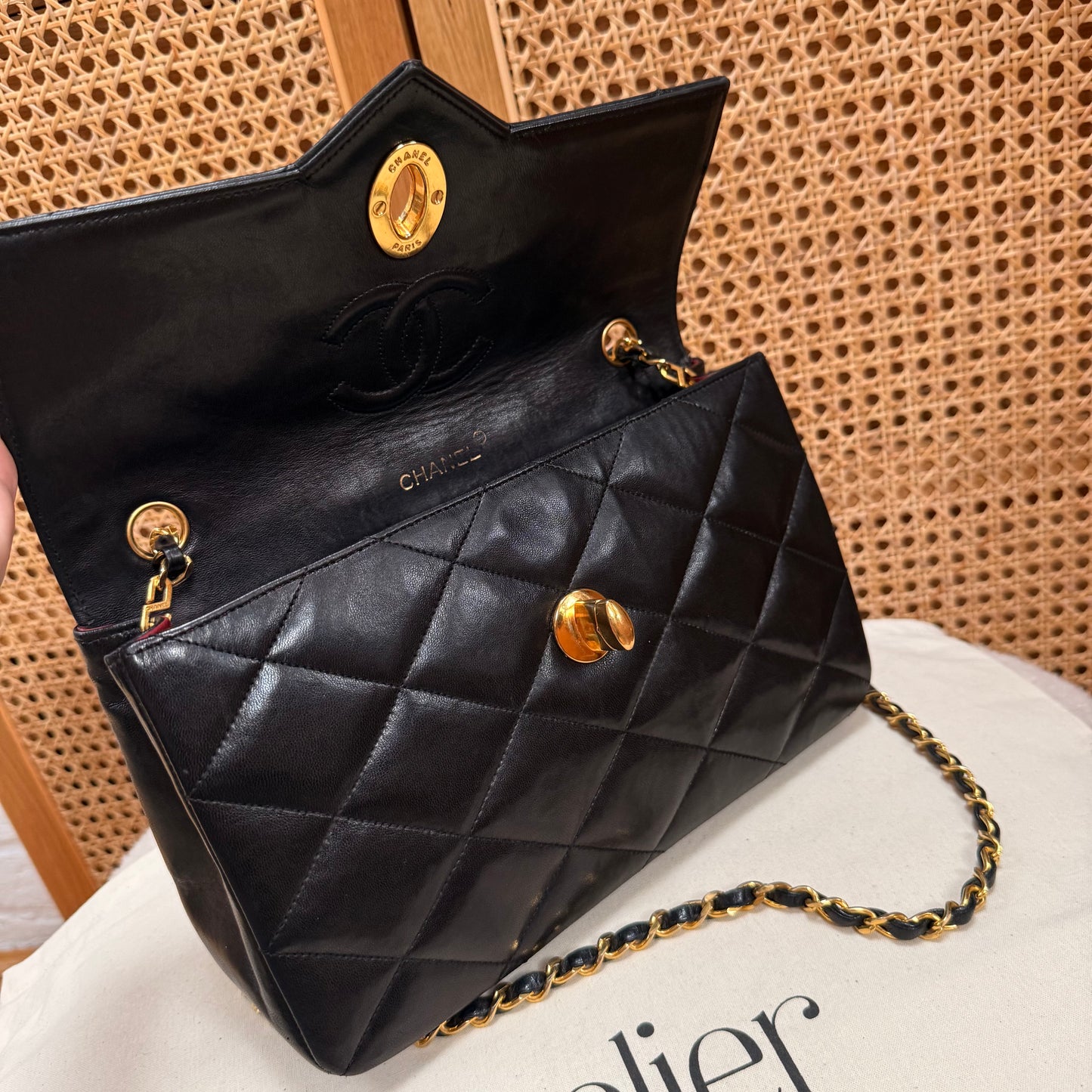 Chanel 1986 Black Limited Edition Jumbo CC Diamond Quilted Single Flap