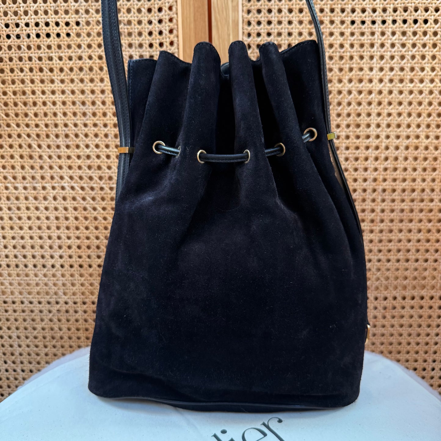 Gucci 1990s Rare Enamel Leopard Suede Bucket Bag