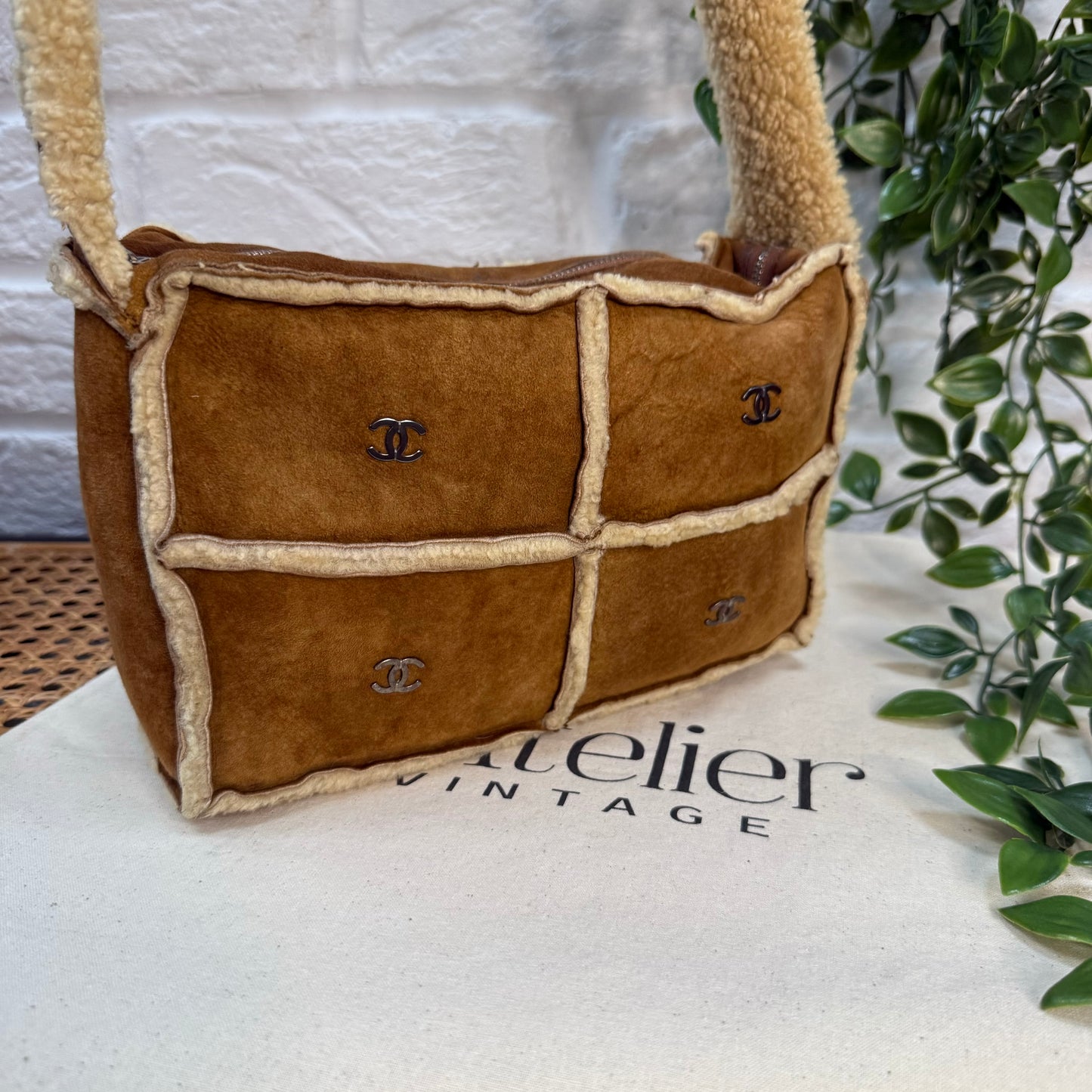 Chanel 2000 Suede & Shearling CC Shoulder Bag
