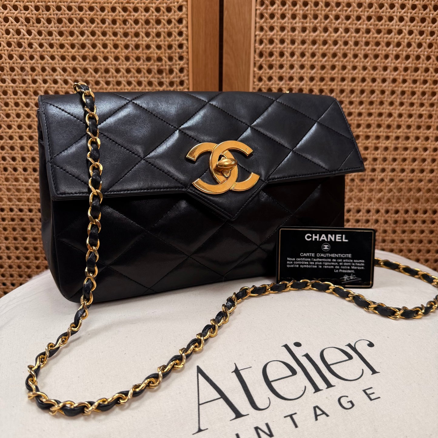 Chanel 1986 Black Limited Edition Jumbo CC Diamond Quilted Single Flap