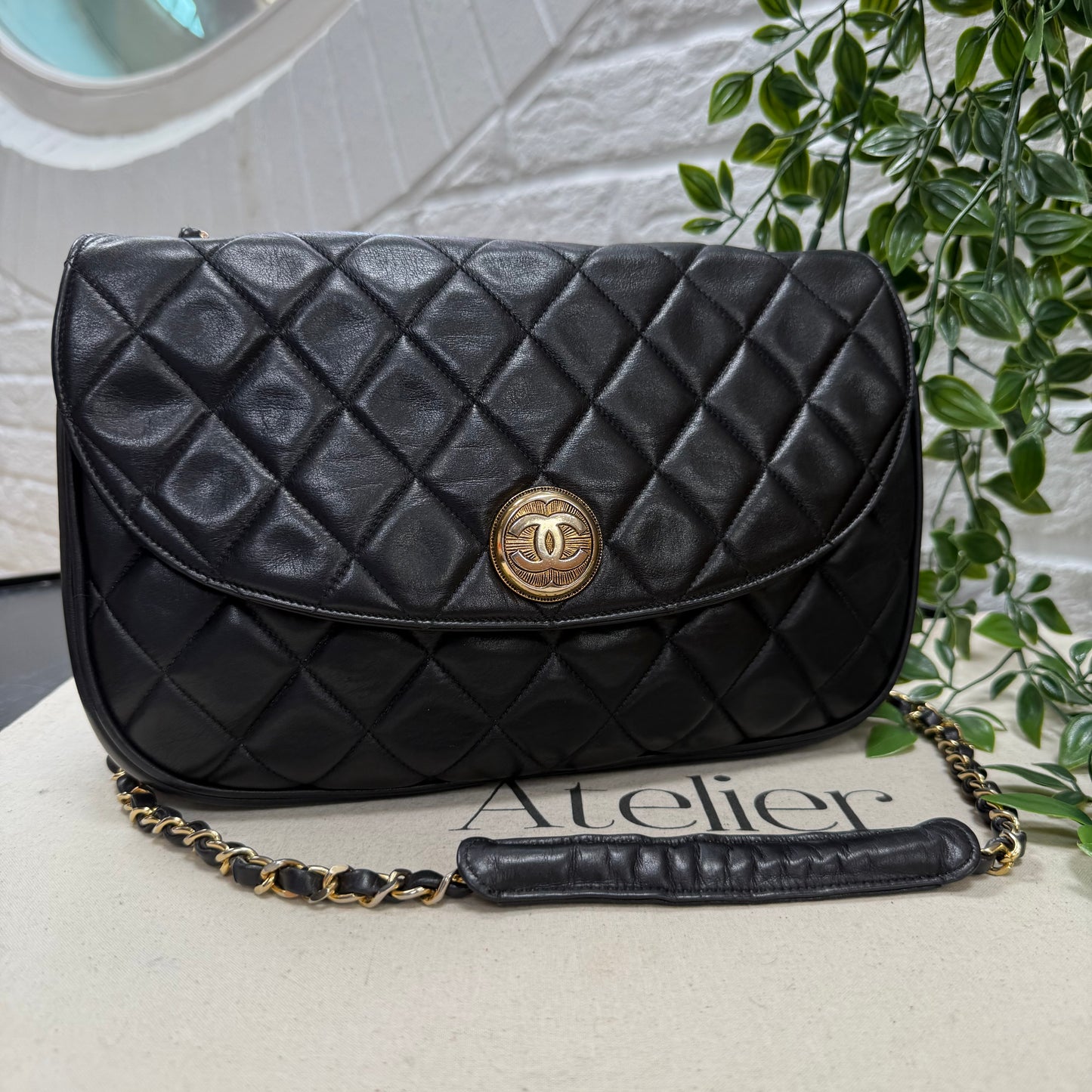 Chanel 1986 CC Button Quilted Half Moon Flap