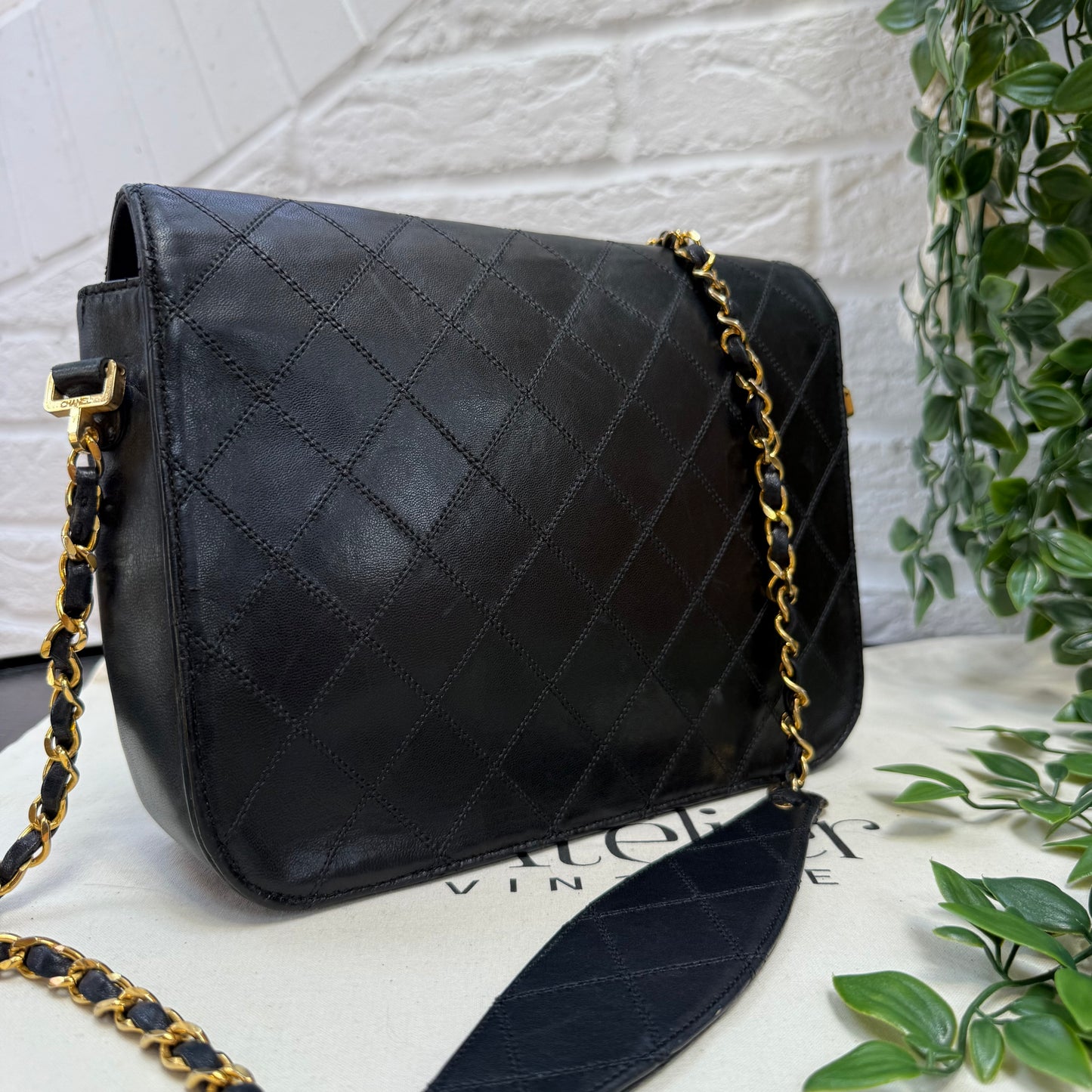 Chanel 1989 Chanel Jumbo CC Clasp Black Lambskin Cross Body