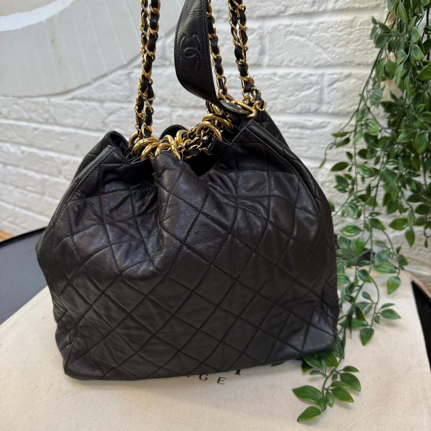 Chanel 1991 deep quilted limited edition CC ring Bucket Bag