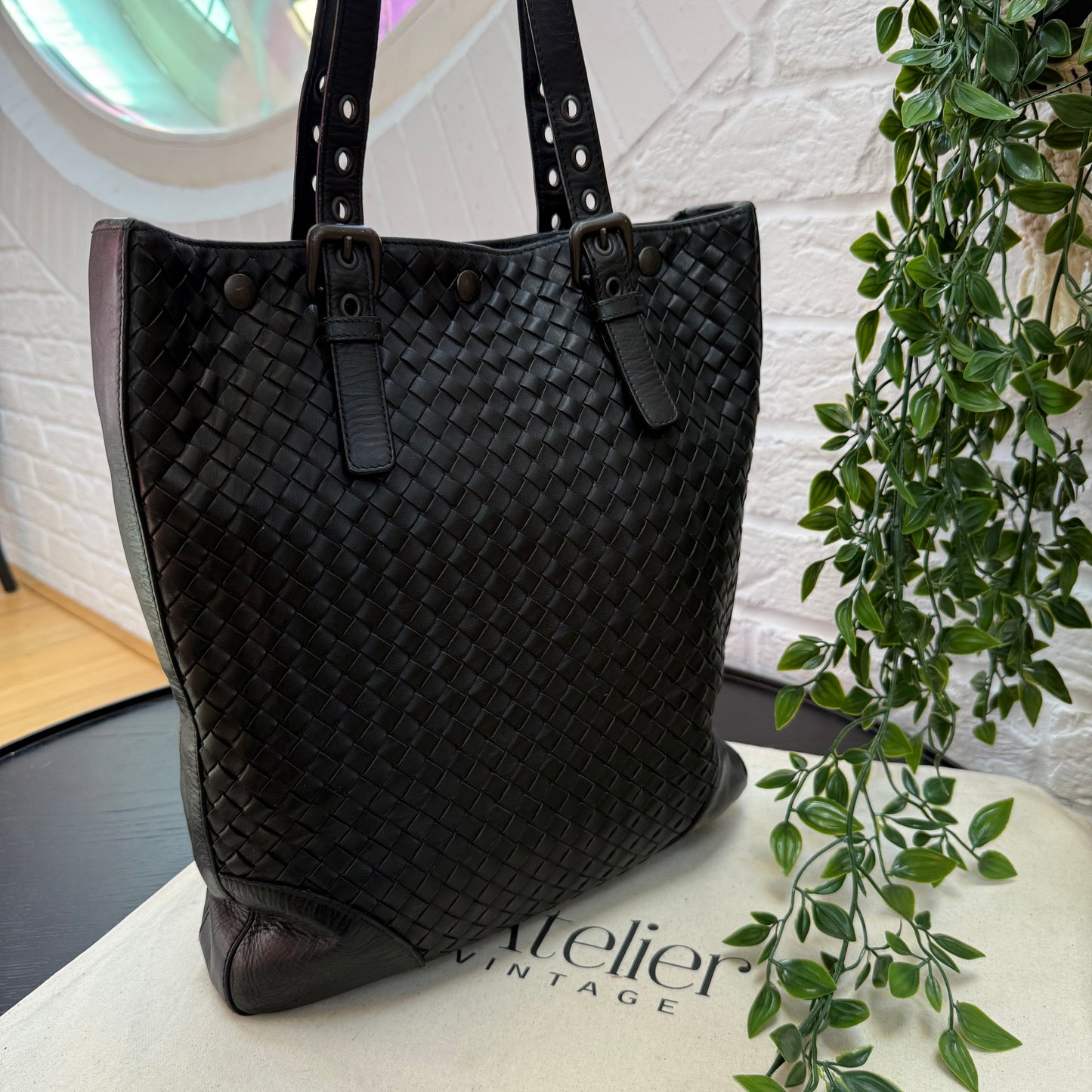 Bottega Veneta 1990s Black Intrecciato Leather Tote