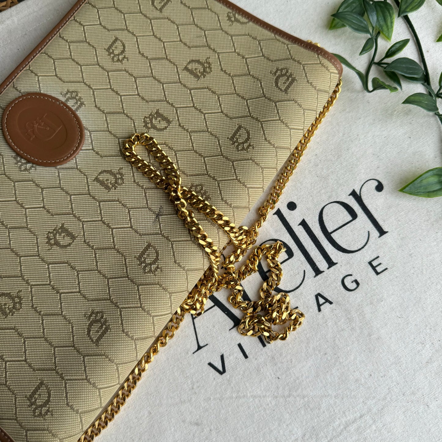 Dior 1980s Beige Honeycomb Two Way Chain Strap Bag
