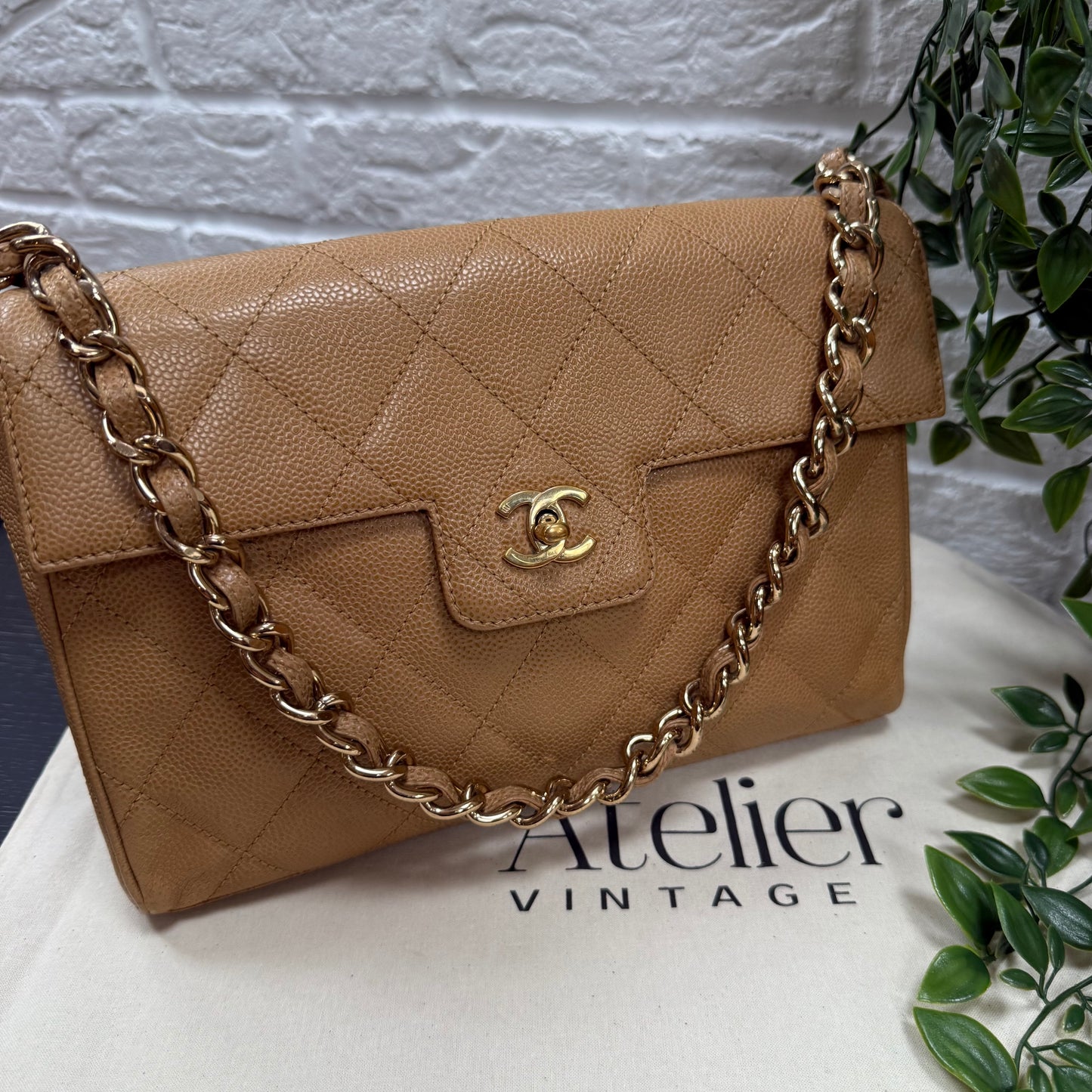 Chanel 1991 Very Rare Dark Beige Caviar Single Flap