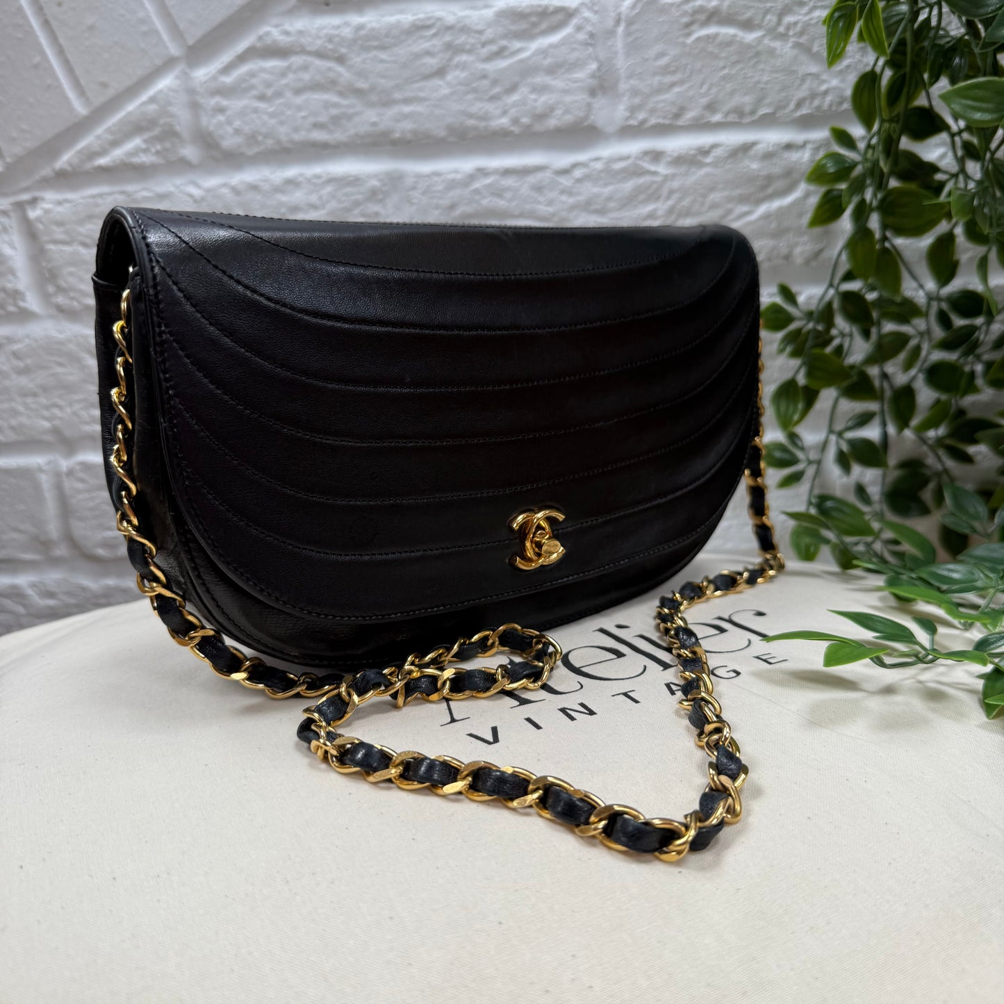 Chanel Early 1980s Quilted Half Moon CC Turnlock Single Flap