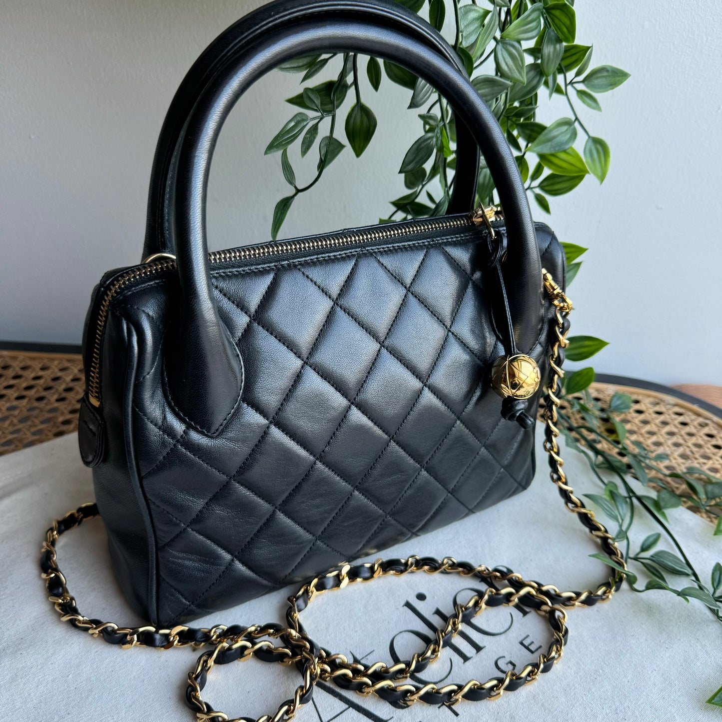 Chanel 1991 Quilted Lambskin Top Handle Two Way Bag