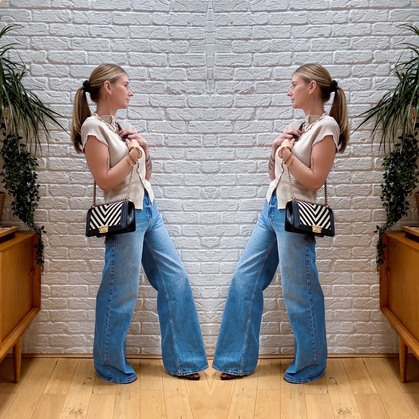 Chanel 2016 Chevron Monochrome Le Boy Old Medium Size