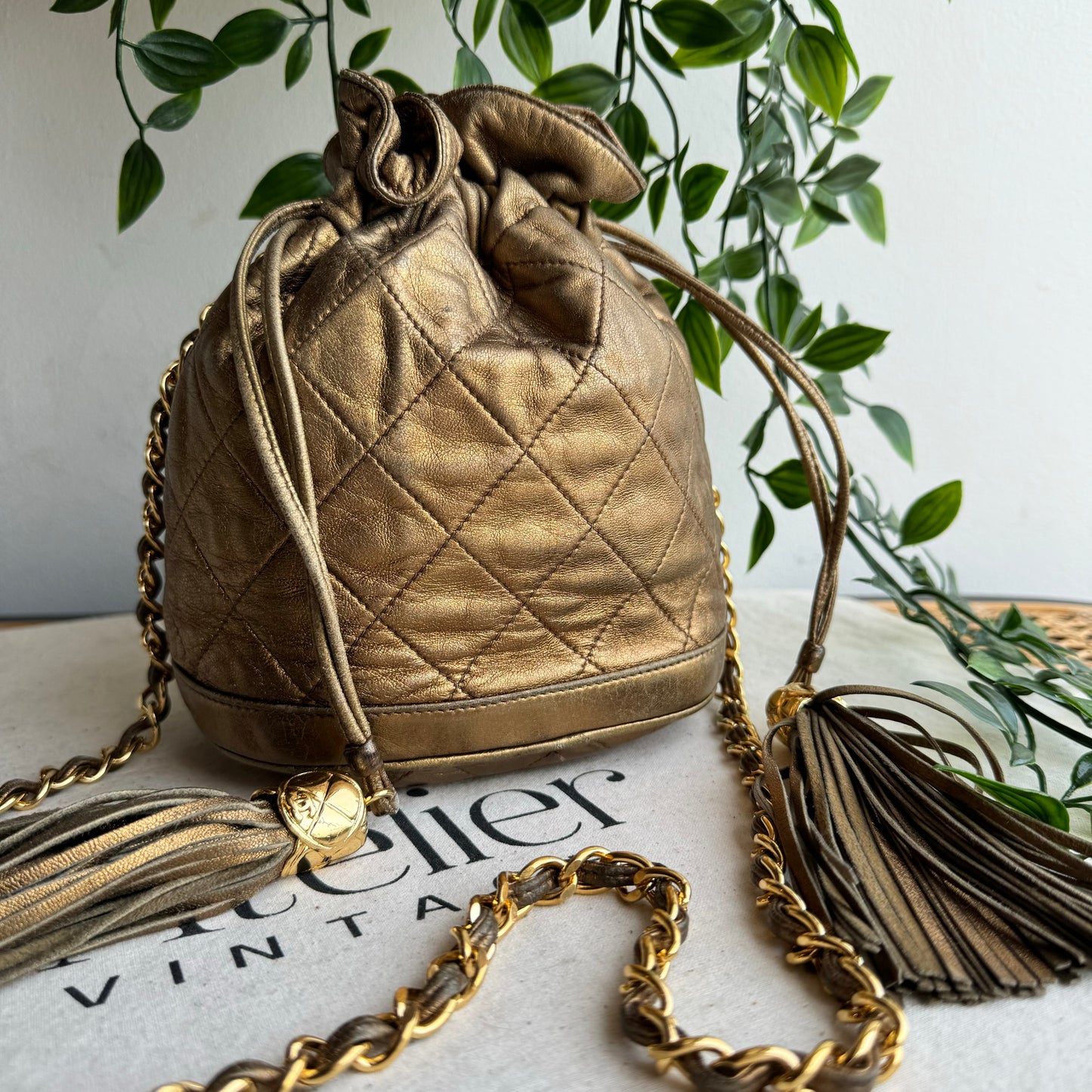Chanel 1989 Aged Gold Tassel Bucket Bag