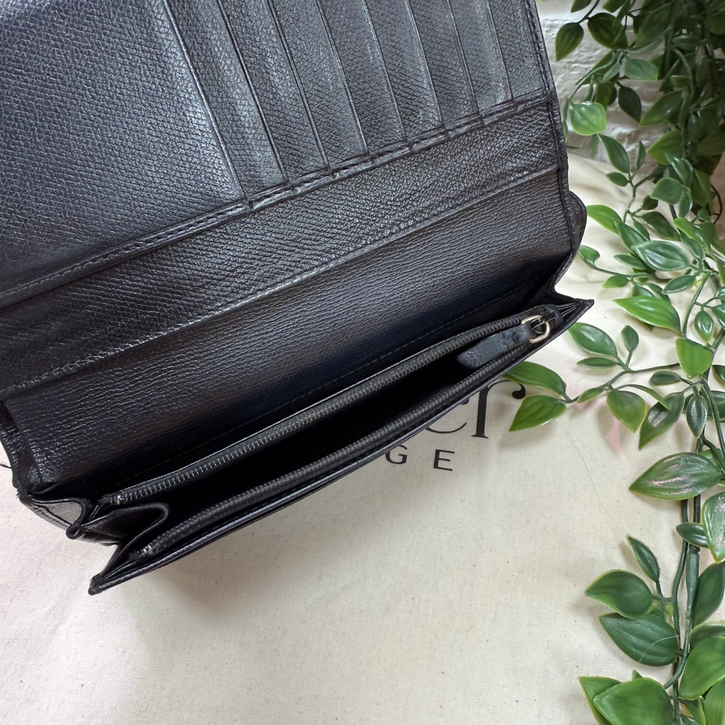 Chanel 2003 Black CC Button Long Purse with Zip Pocket