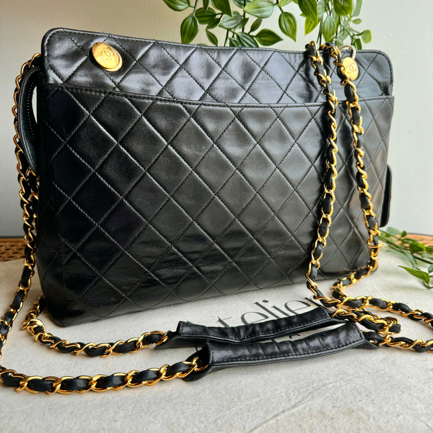Chanel 1986 Lambskin Double Chain Timeless Tote
