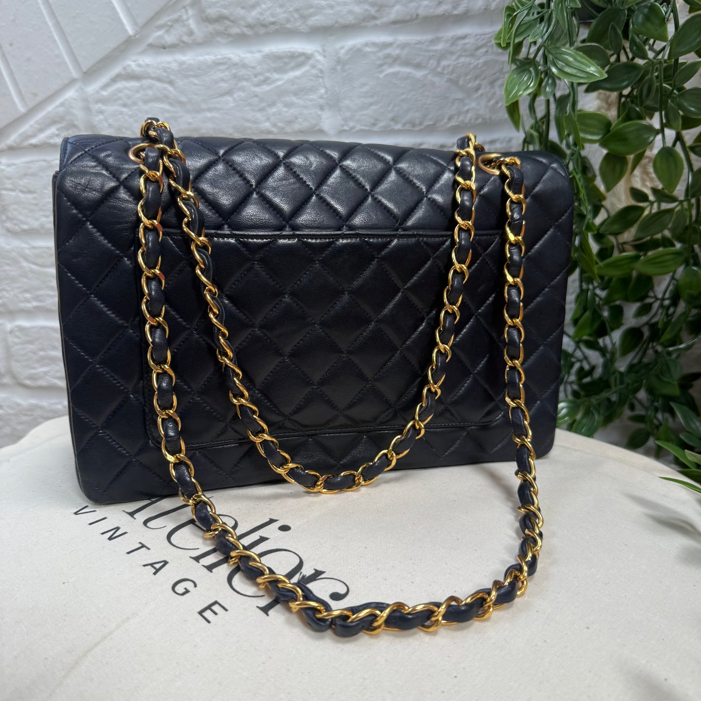 Chanel 1993 Navy Paris limited edition two tone turnlock single flap