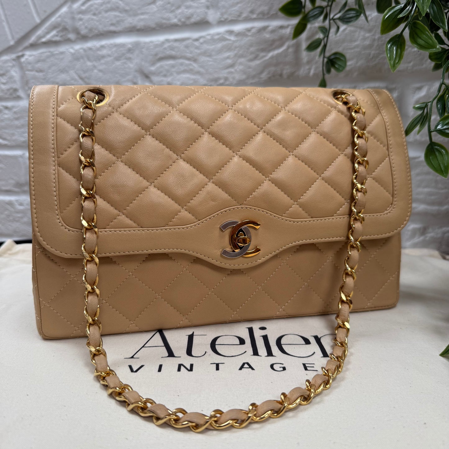 Chanel 1991 Dark Beige Paris Limited Edition Double Flap Medium
