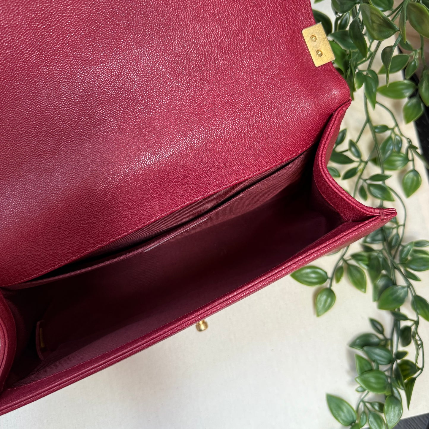 Chanel 2018 Burgundy Le Boy Diamond Quilted Caviar Leather