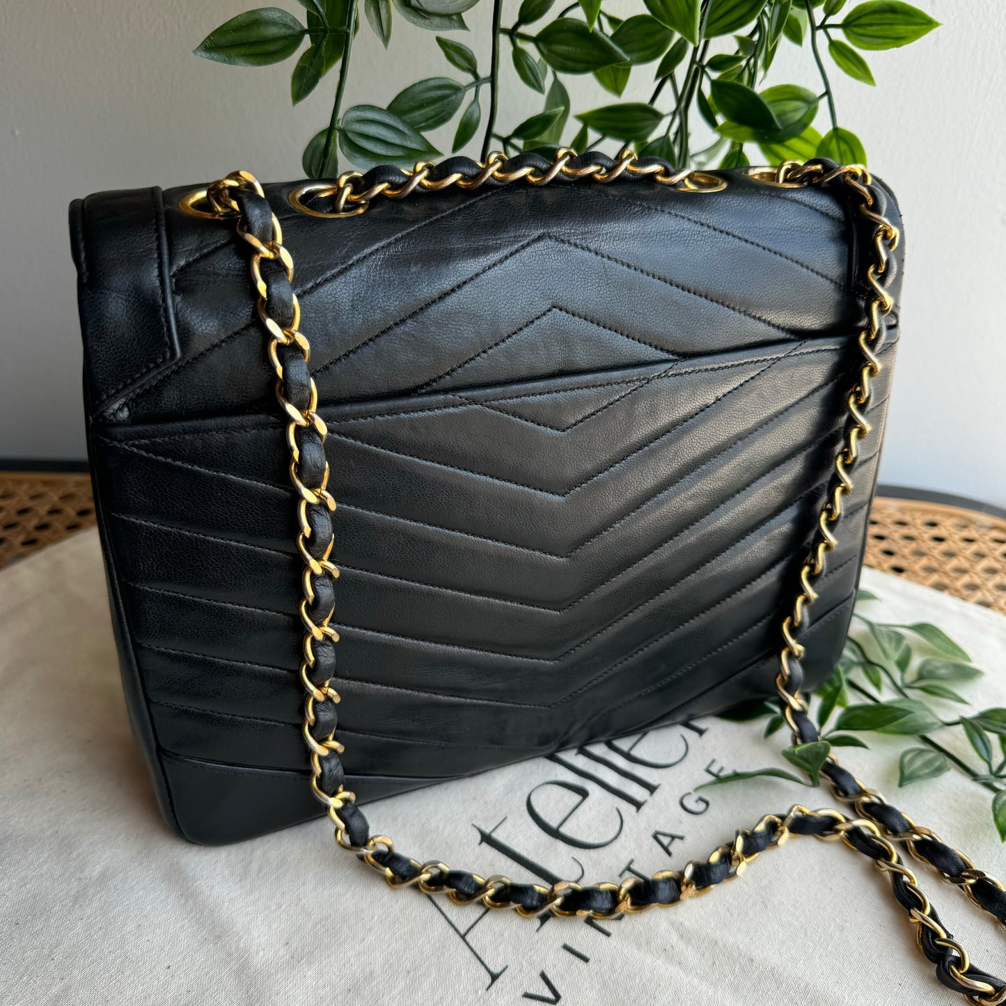 Chanel Early 1980s Chevron Quilted Square Single Flap