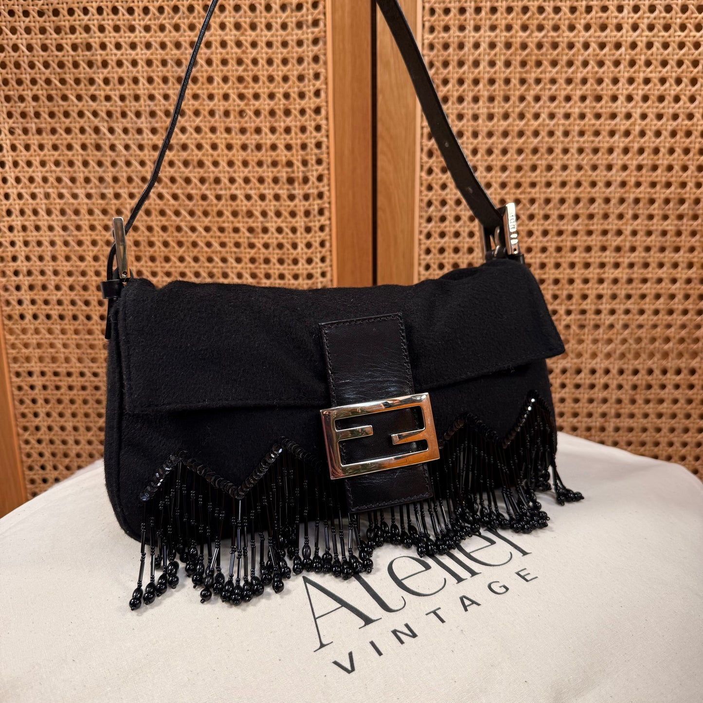 Fendi 2002 Rare Fendi Baguette Black - Limited edition Cashmere and waterfall glass beads