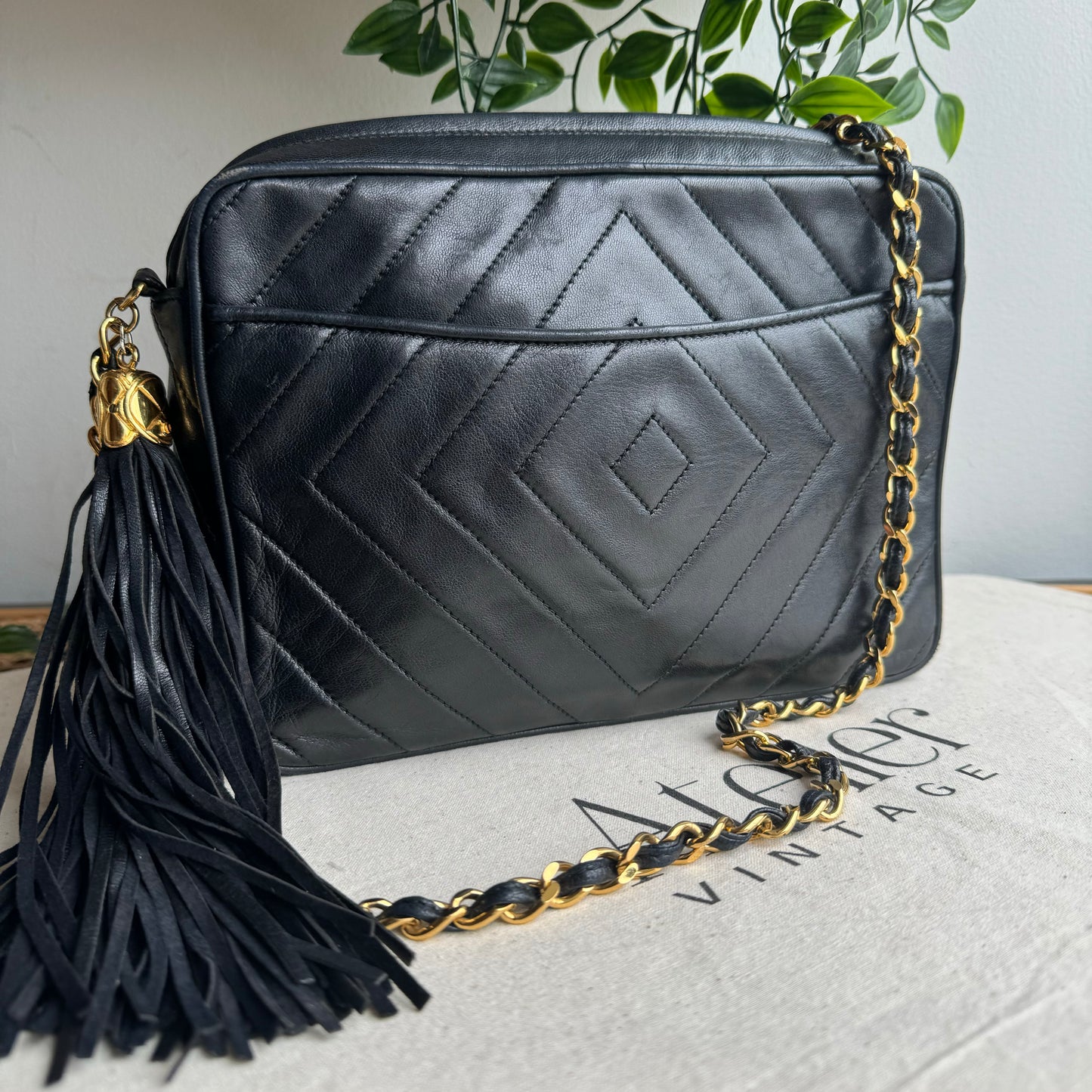 Chanel 1991 Diamond Quilted Vintage Tassel Camera Bag