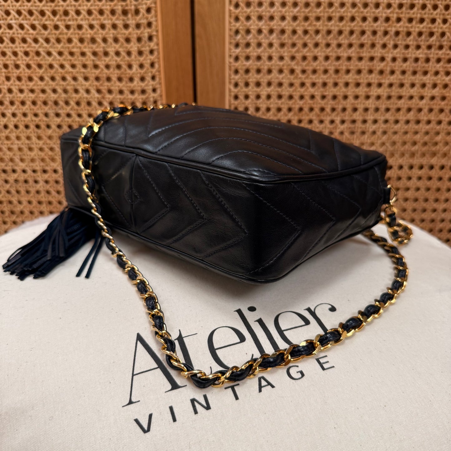 Chanel 1989 Dark Navy CC Quilted Tassel Camera Bag